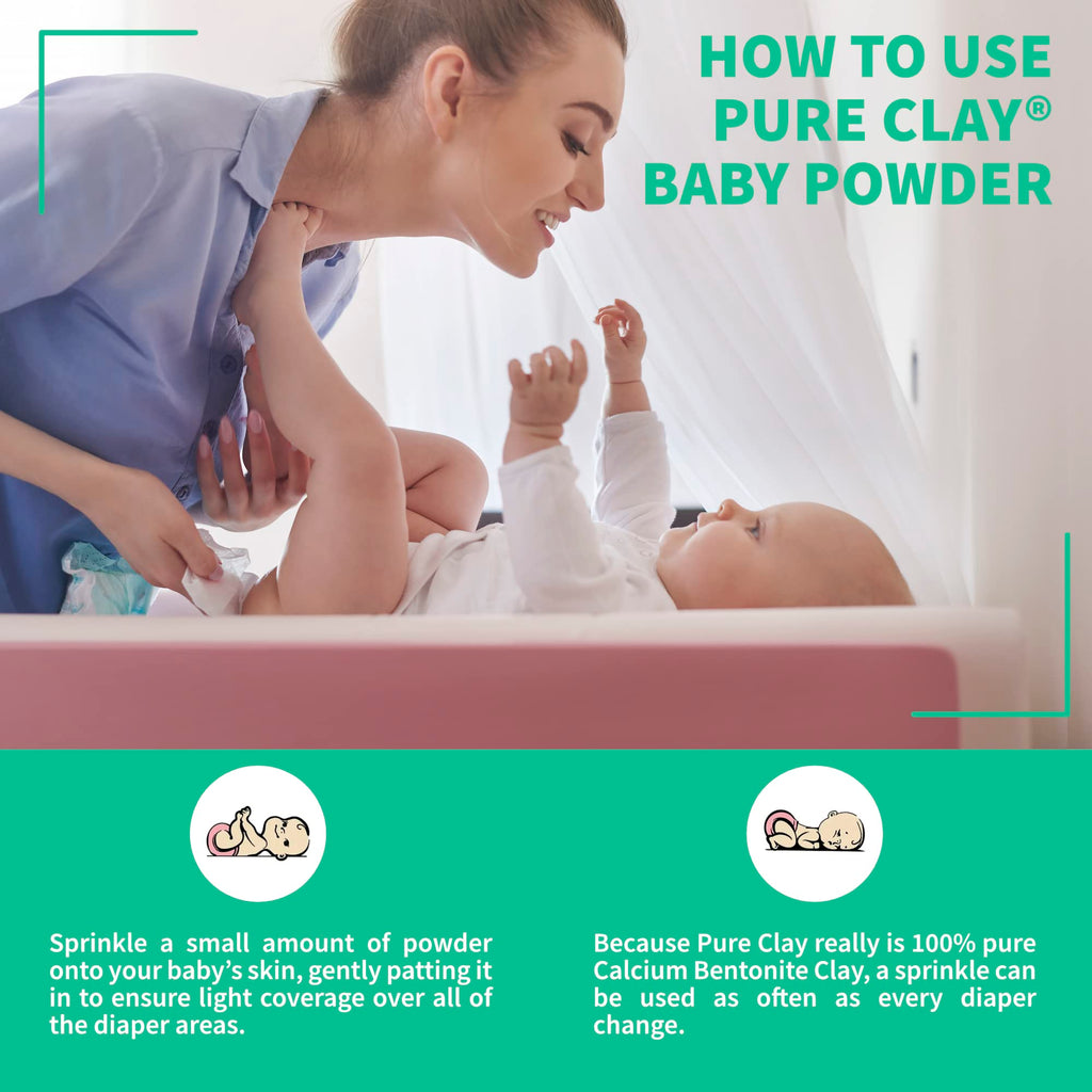 Pure Clay Bentonite Baby Powder – Talc-Free, Food Grade, Sensitive Skin (8 oz Travel Size)