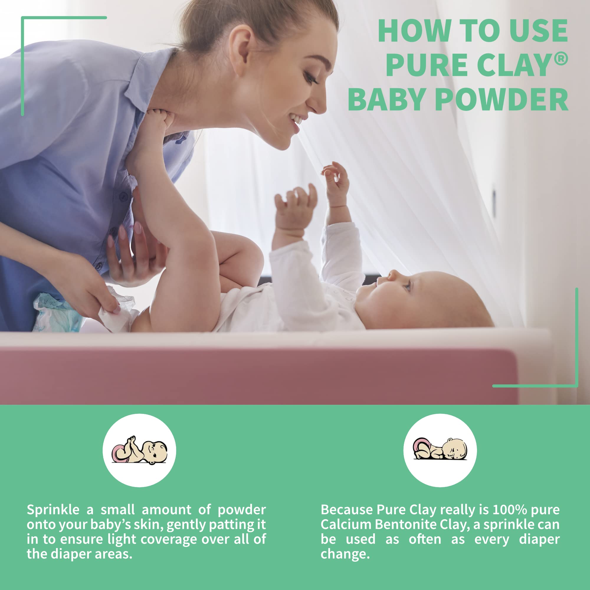 Pure Clay Bentonite Baby Powder – Talc-Free, Food Grade, Sensitive Skin (8 oz Travel Size)