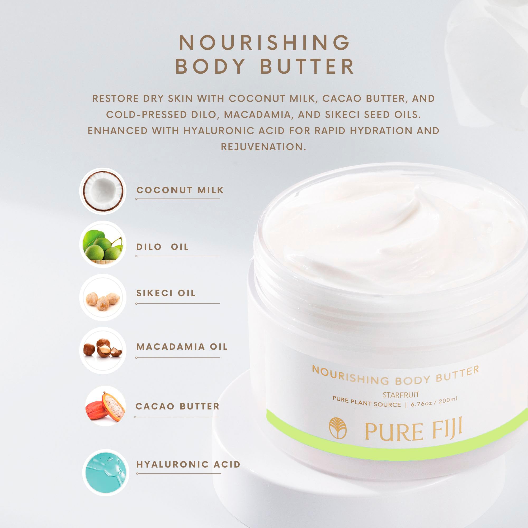 PURE FIJI Nourishing Body Butter Starfruit – Deep Hydration and Silky Skin (6.7oz / 200ml)