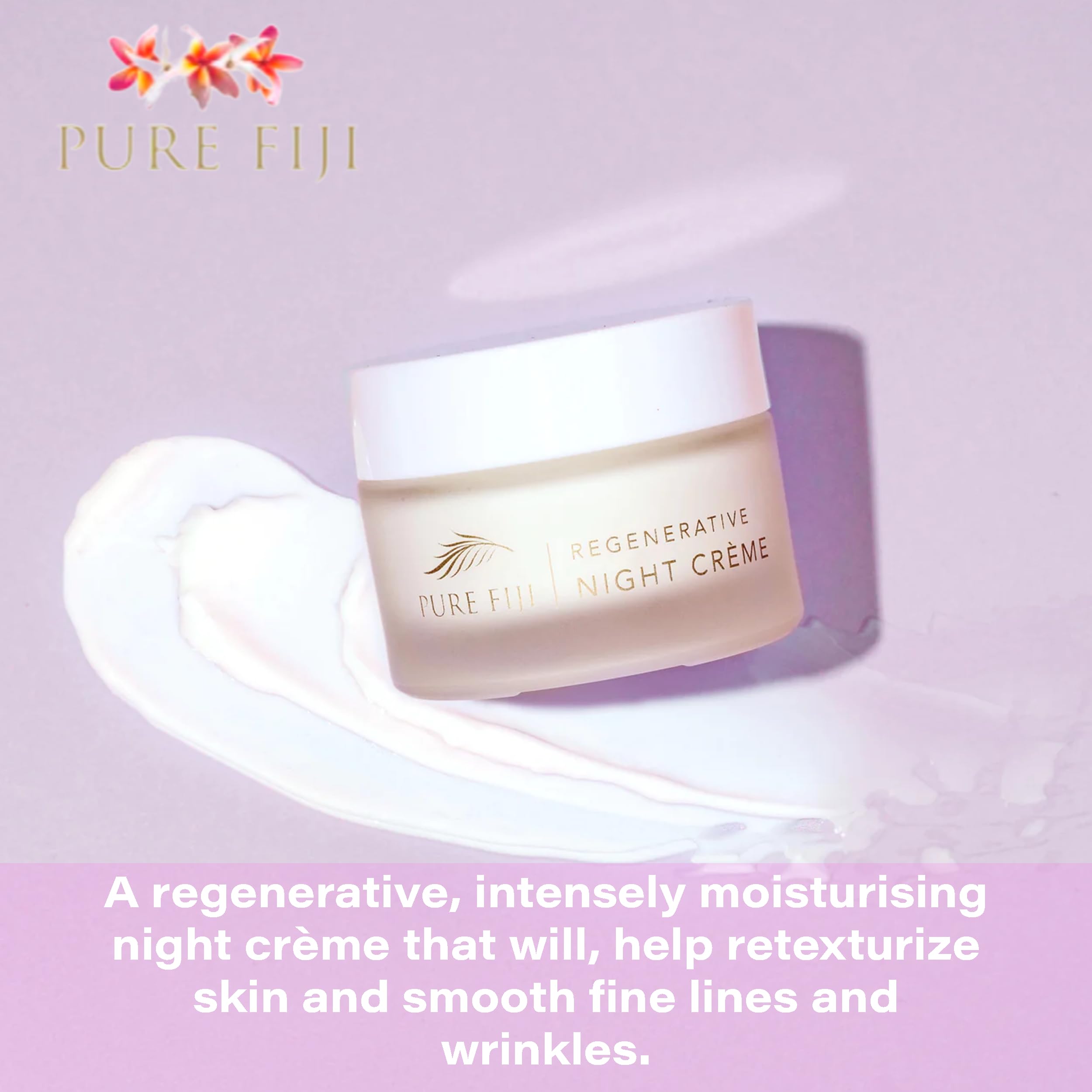 PURE FIJI Regenerative Night Cream – Anti Aging Moisturizer, Overnight Hydration & Repair (1.7 oz / 50 ml)