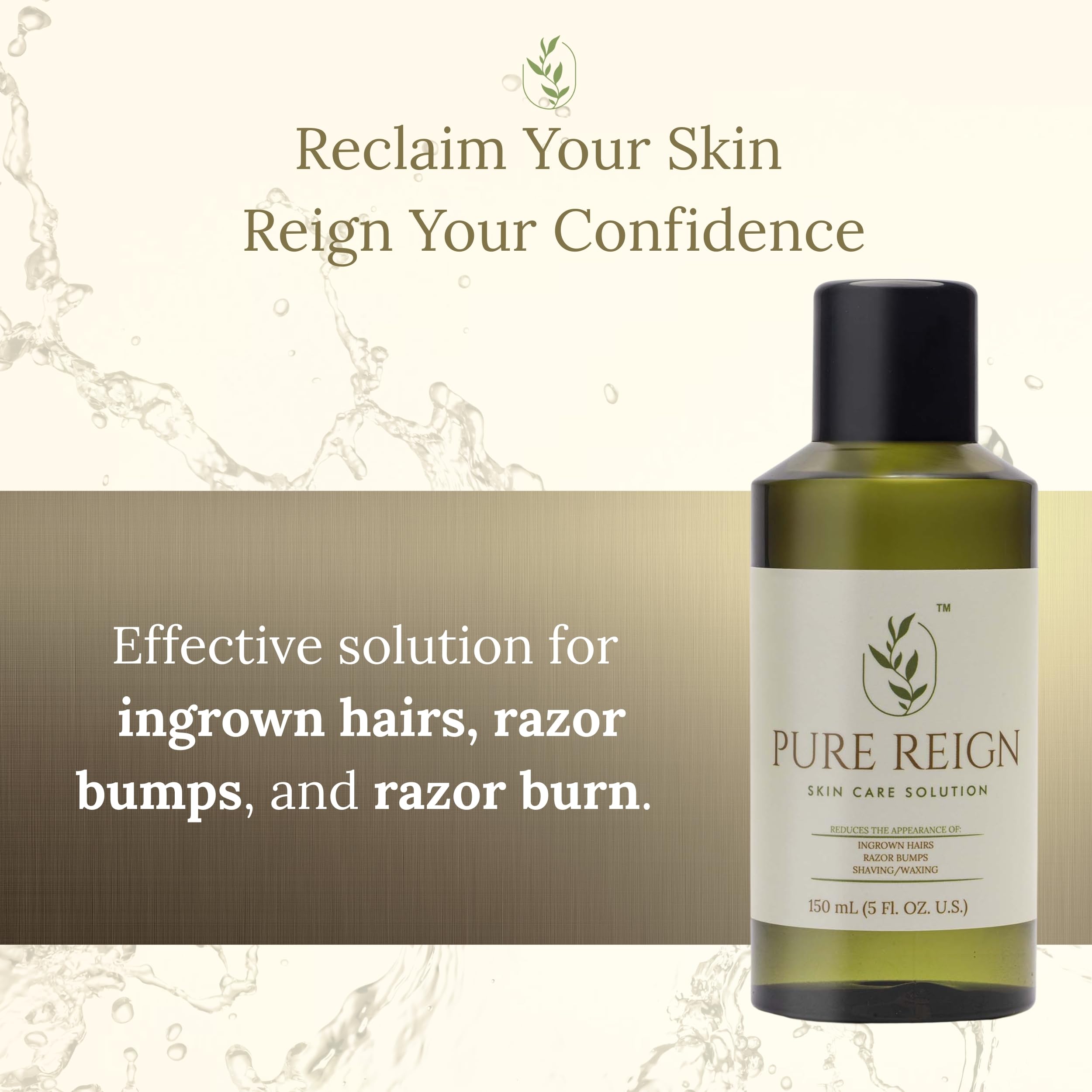 Pure Reign Skin Care Solution | Ingrown Hairs, Razor Bumps & Shaving Aftercare | 5oz (150ml)