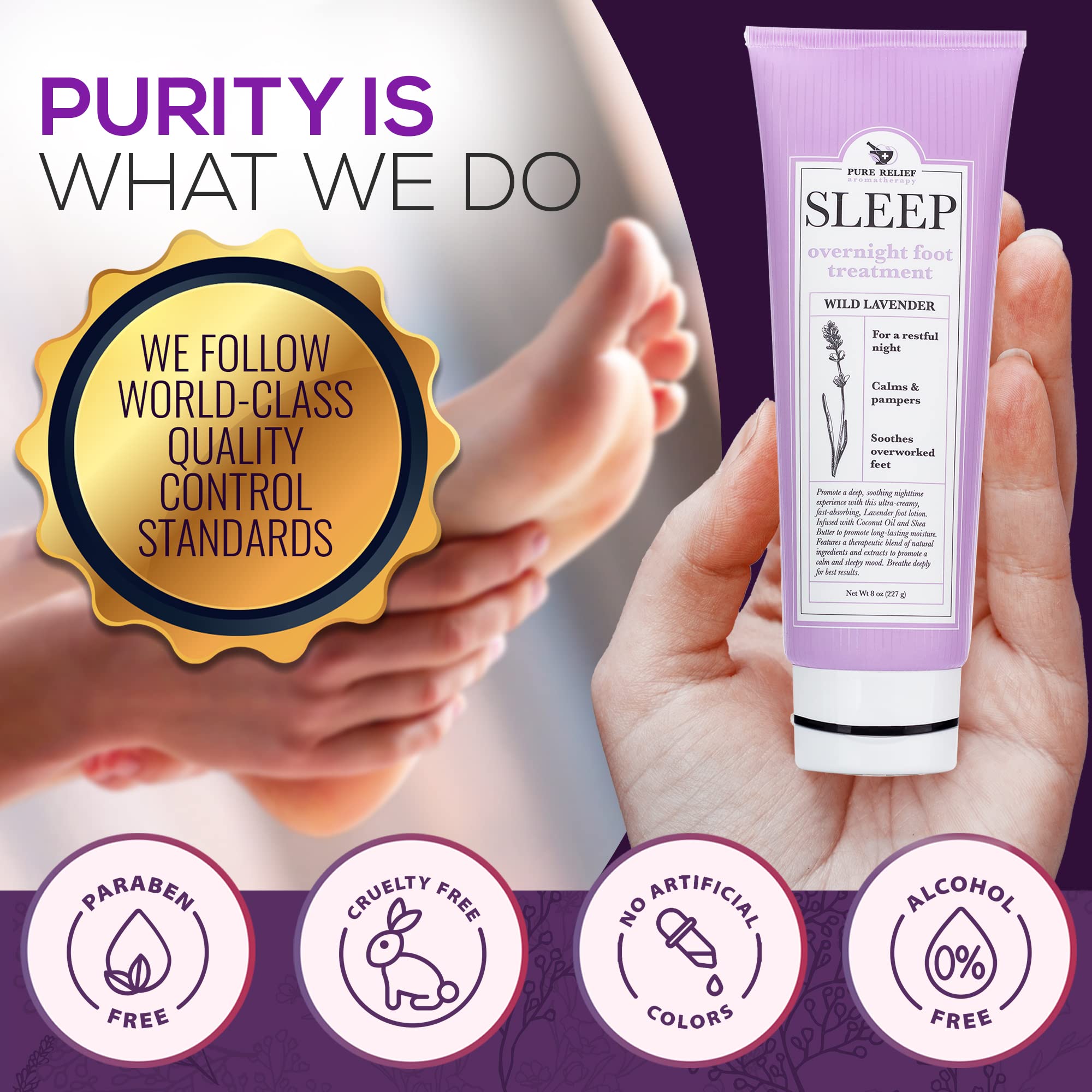 Pure Relief Relaxing Foot Lotion – Lavender Moisturizer with Shea Butter, Aloe & Coconut Oil – 8 Oz