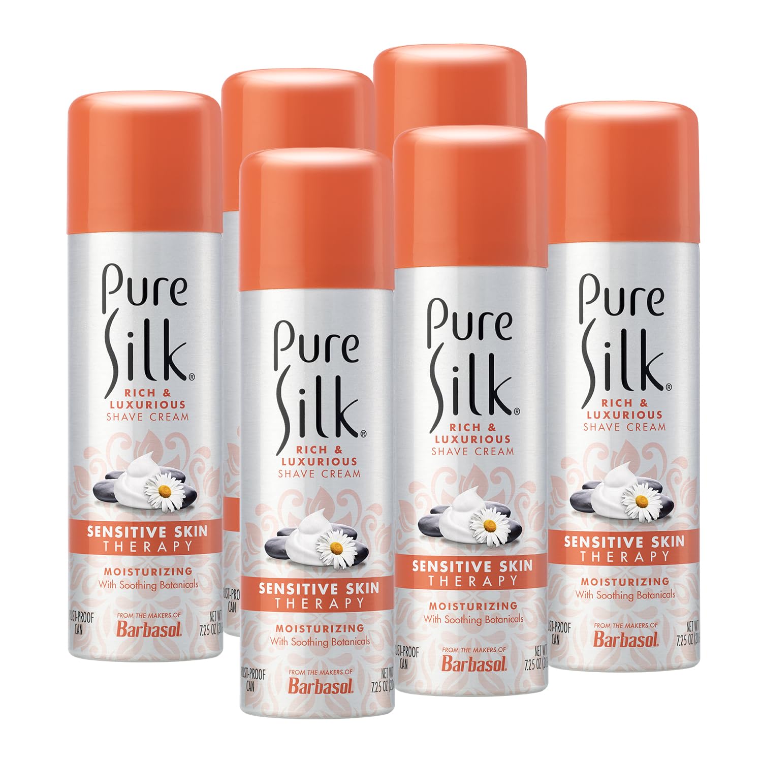 Pure Silk Sensitive Skin Spa Therapy Shave Cream for Women – 7.25 oz, Pack of 6