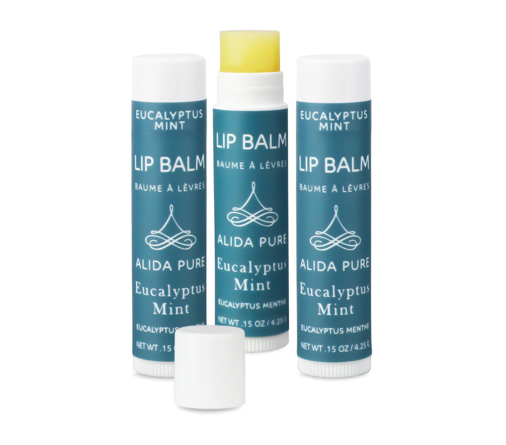 ALIDA PURE Eucalyptus Mint Lip Balm Collection – Vegan, Beeswax-Free, 3-Tube Set with Avocado & Jojoba Oils