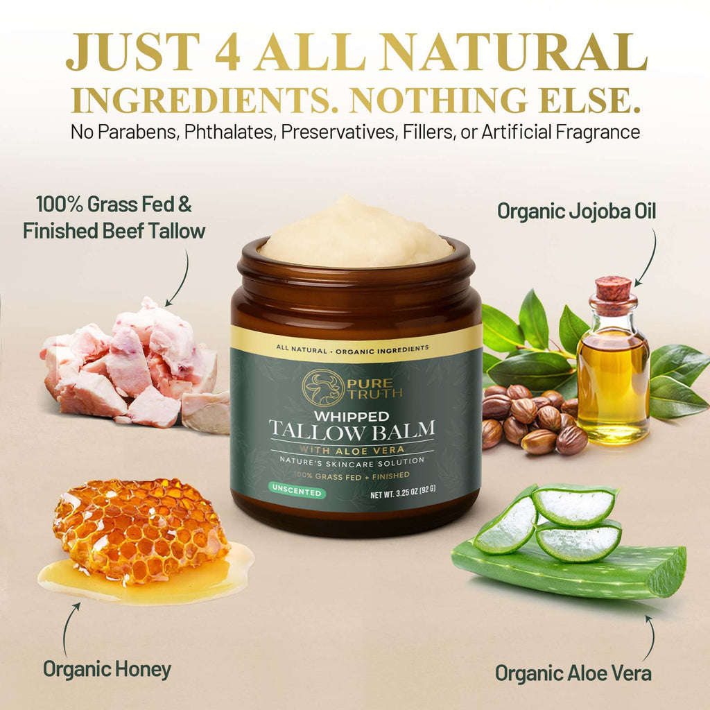 Pure Truth Beef Tallow Skin Care – Unscented Whipped Tallow & Honey Balm