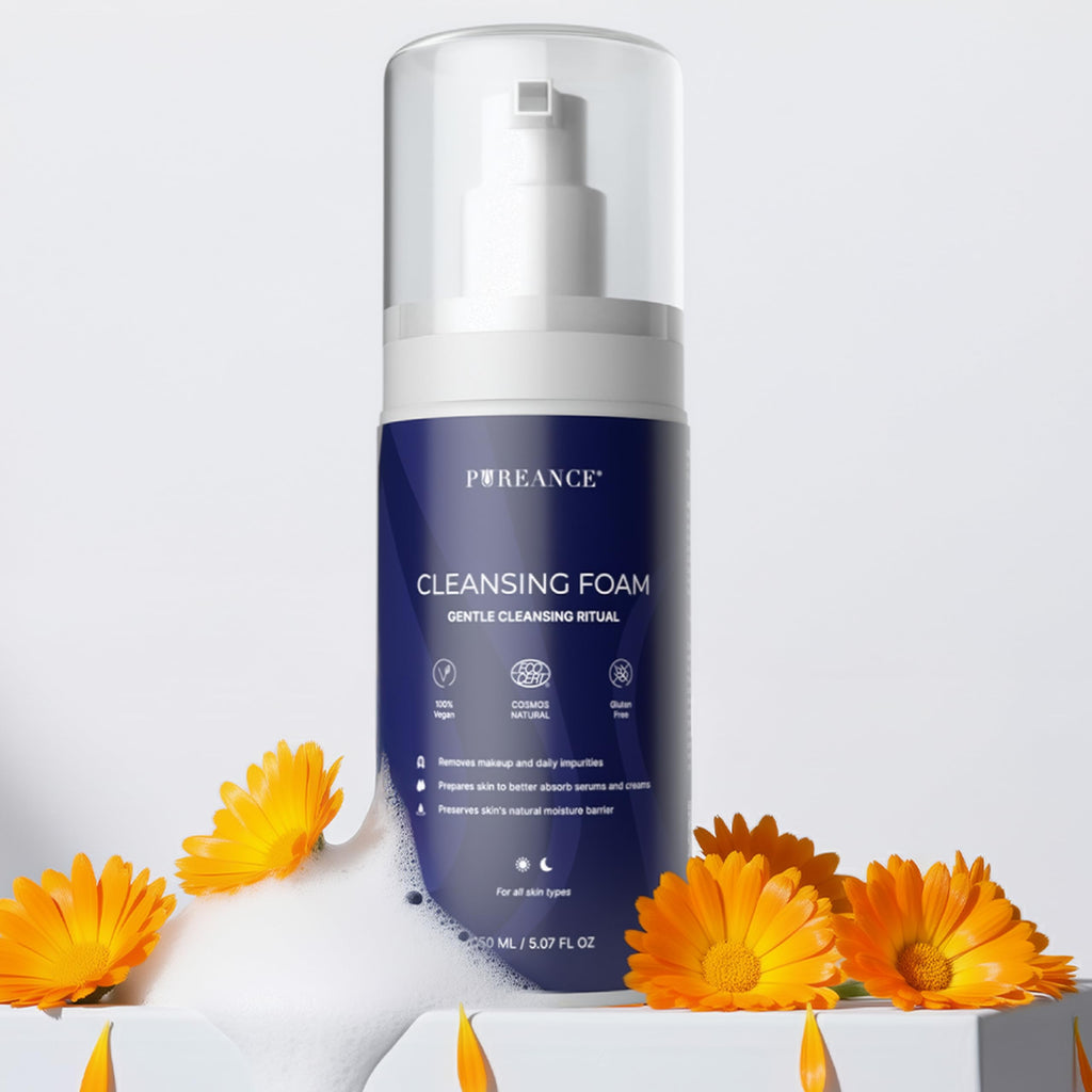 PUREANCE Cleansing Foam – Gentle Facial Cleanser for Sensitive Skin with Calendula & Chamomile | Rose Water & Lactic Acid