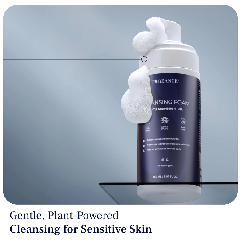 PUREANCE Cleansing Foam – Gentle Facial Cleanser for Sensitive Skin with Calendula & Chamomile | Rose Water & Lactic Acid
