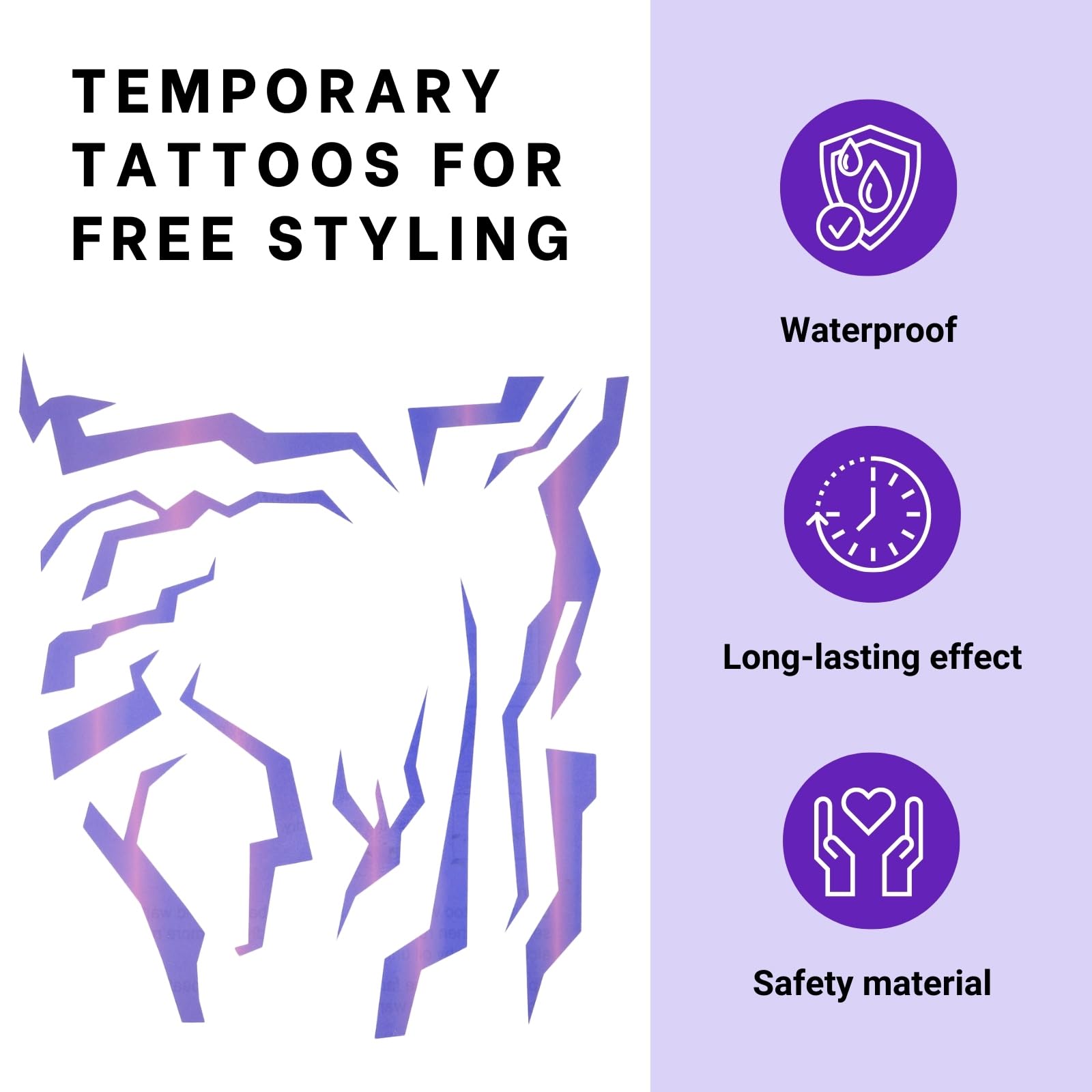 PUREHAIR Purple Ombre Temporary Tattoo – Realistic Waterproof Body Art for Cosplay (2 PCS)