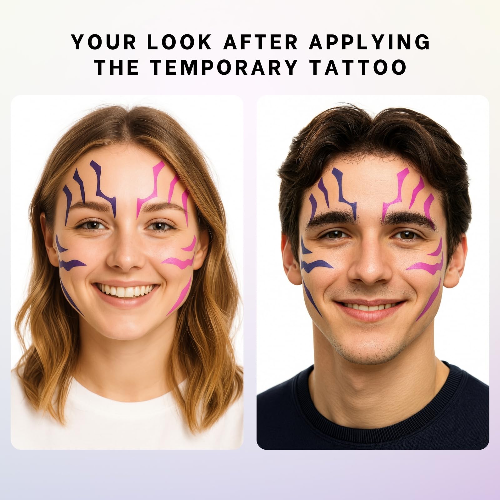 PUREHAIR Purple Temporary Tattoo Stickers – 4 Purple + 4 UV Fluorescent Tattoos for Cosplay, Halloween & Party