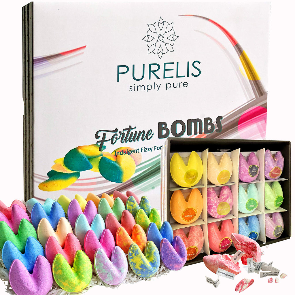 Purelis Naturals Bath Bombs Gift Set – 24 Fortune Cookie Bath Bombs & Shower Steamers for Women, Bulk Party Favors