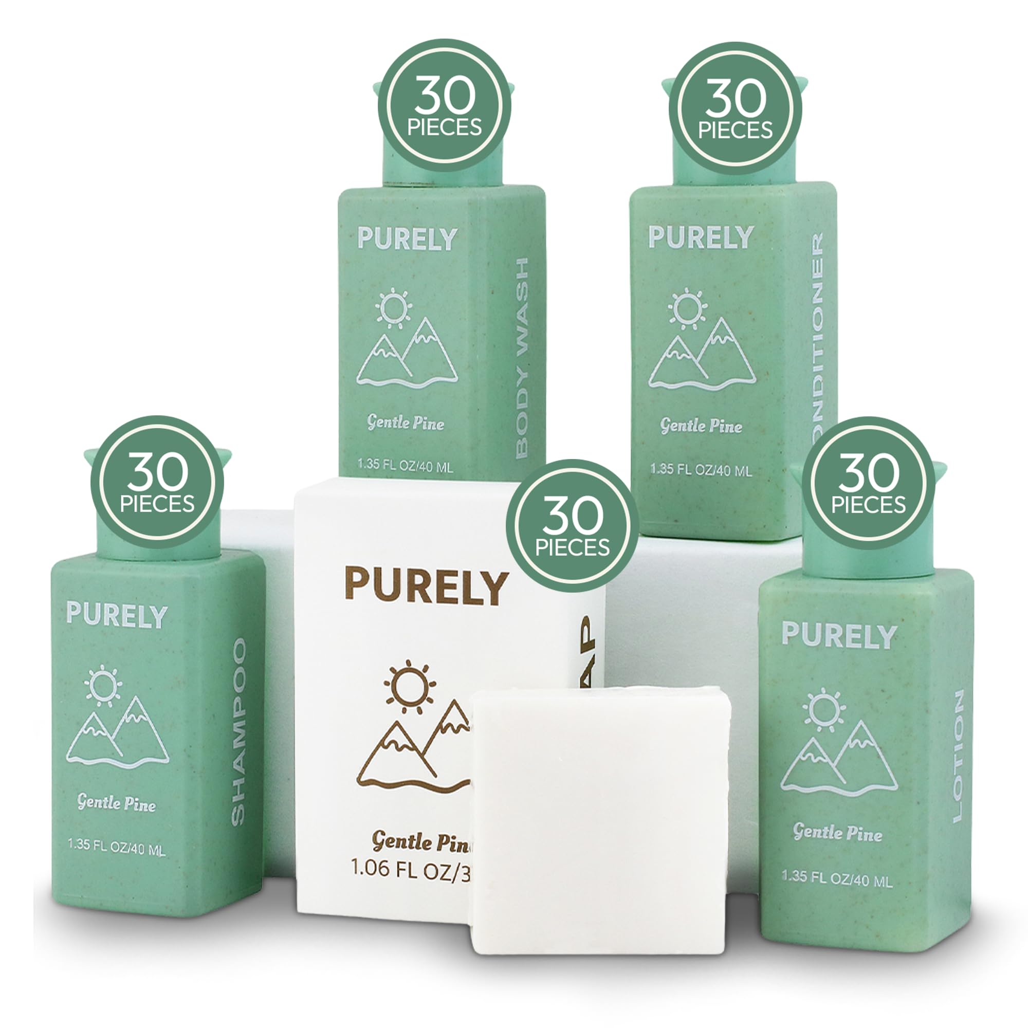 Purely 150-Piece Bulk Travel Toiletries Set – Airbnb & Hotel Essentials, 1.3 oz Bottles