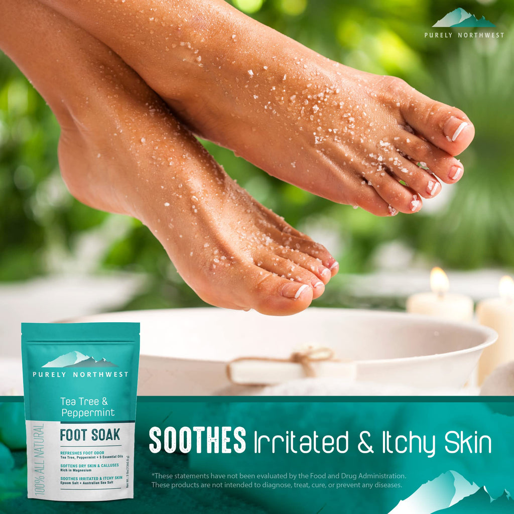 Purely Northwest Tea Tree Foot Soak – Epsom Salt, Toenail Repair & Callus Softening (16 oz)