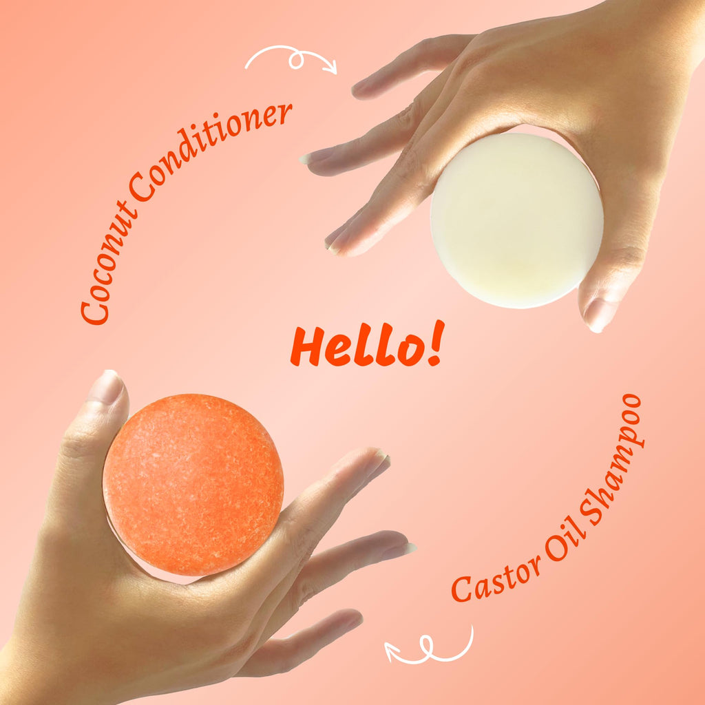 PureRootss Castor Oil Shampoo & Conditioner Bar Set – Hair Growth, Thickening, Zero-Waste (3-Piece)