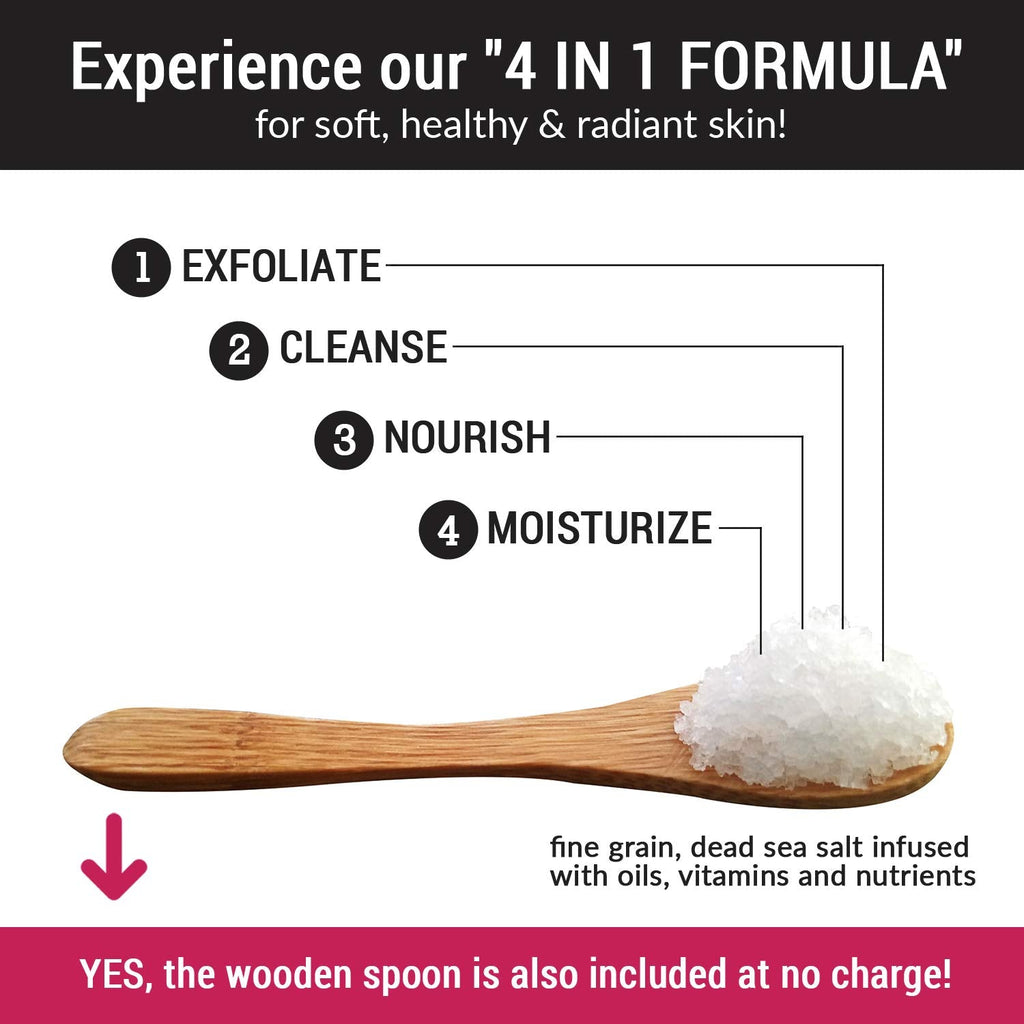 pureSCRUBS Premium Jasmine Body Scrub Set - 16oz Dead Sea Salt Exfoliant with Three Bonus Accessories