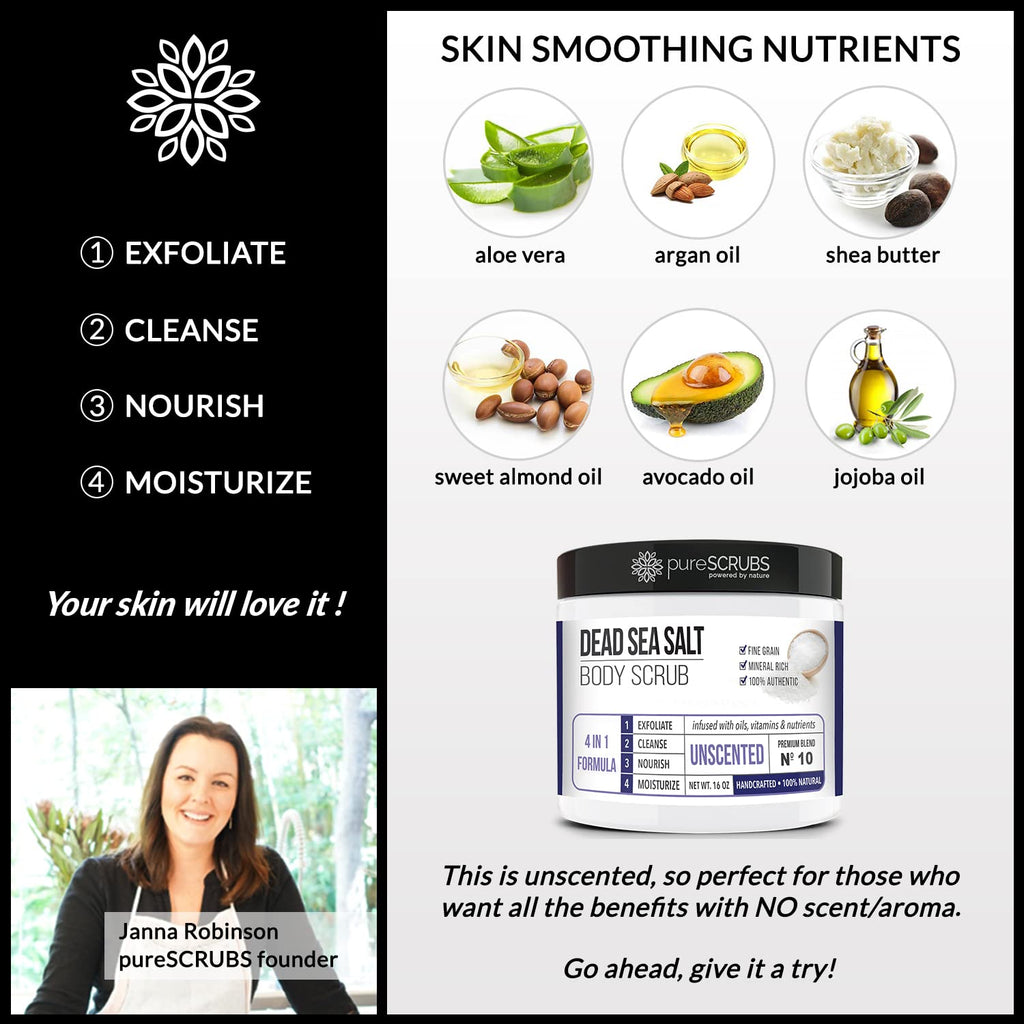 PureSCRUBS Premium Unscented Body Scrub Set – 16oz Dead Sea Salt with Accessories