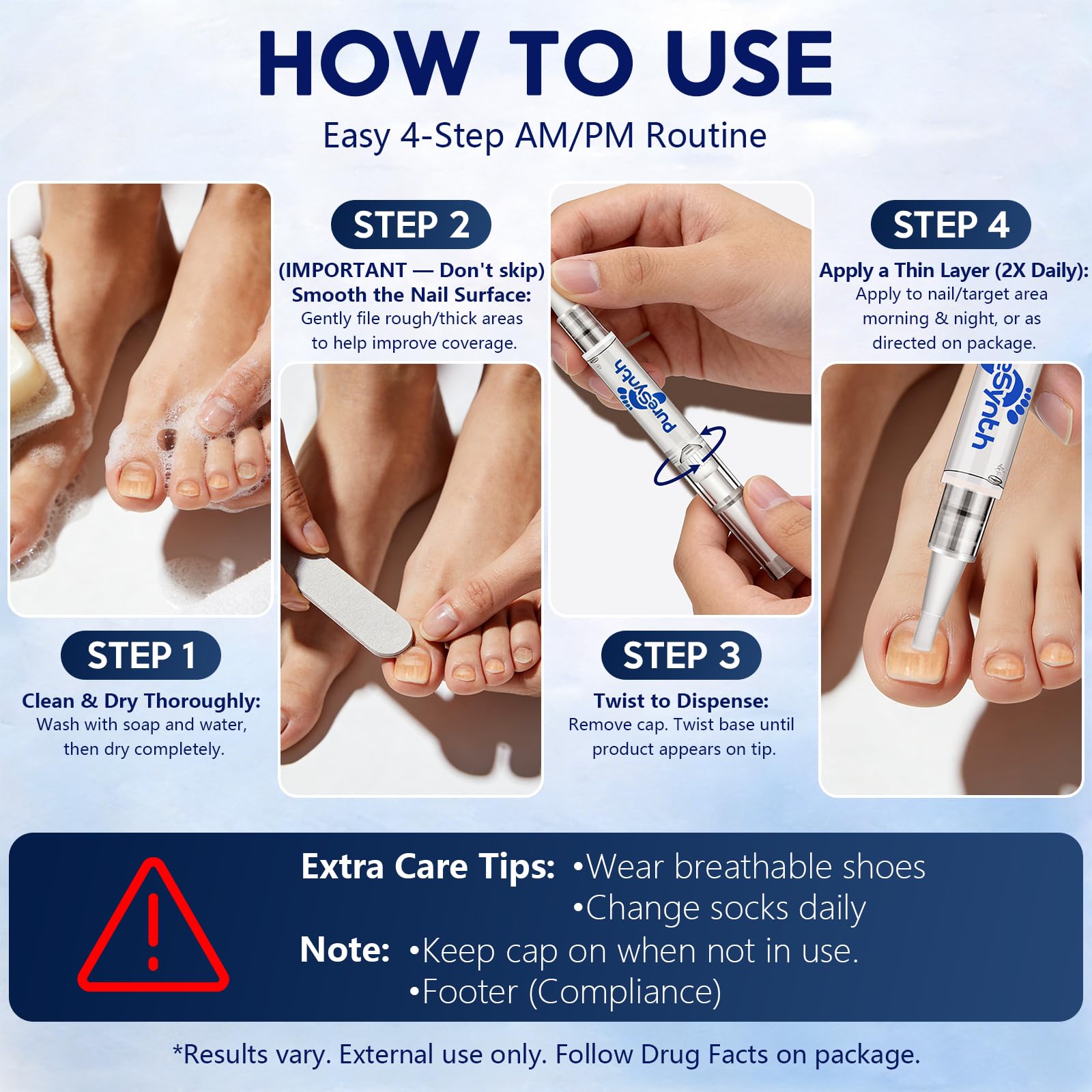 PureSynth Extra Strength Nail Repair Pen – 25% Undecylenic Acid + Aloe & Vitamin E – 4-Pack (12 mL total) – Designed in USA