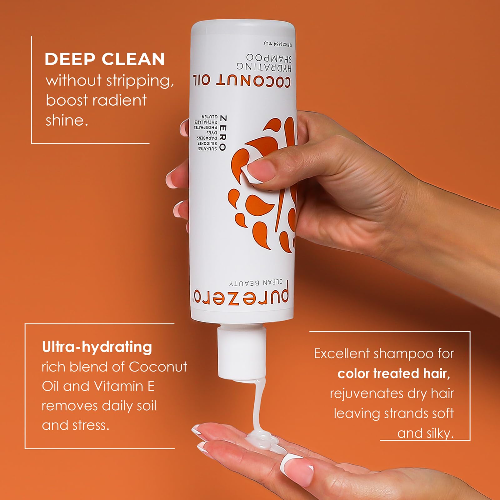 PureZero Coconut Oil Hydrating Shampoo & Conditioner Set – Vegan, Silicone-Free, Color-Safe (2 × 12 oz)