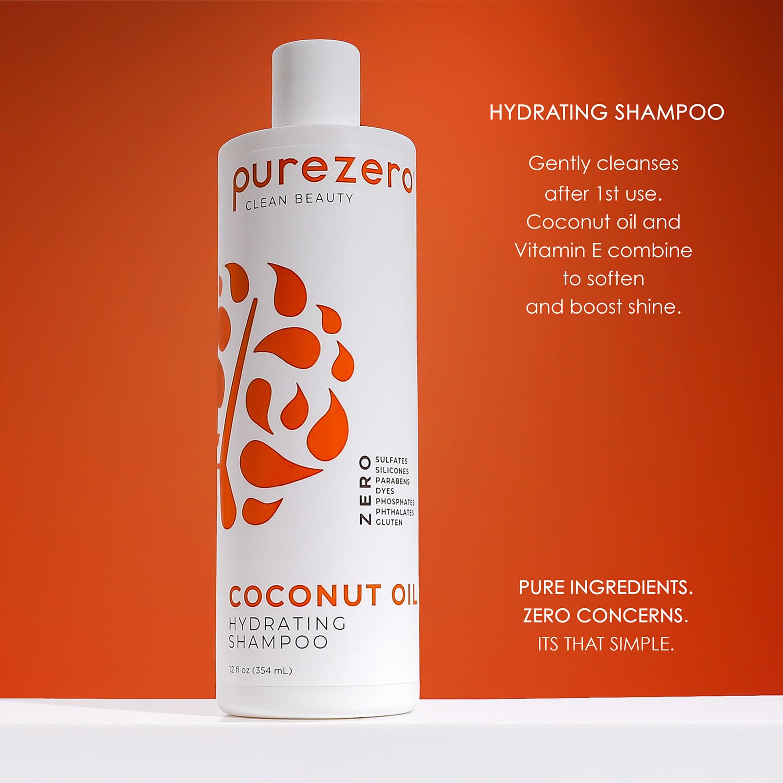 PureZero Coconut Oil Hydrating Shampoo & Conditioner Set – Vegan, Silicone-Free, Color-Safe (2 × 12 oz)