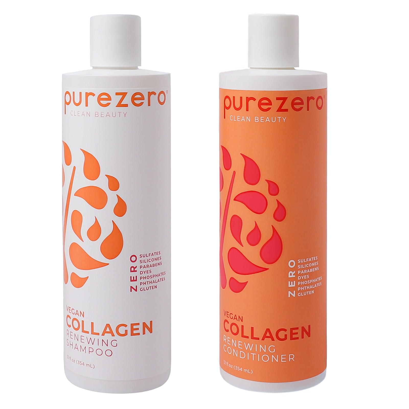 Purezero Collagen Shampoo & Conditioner Set – Plant-Based Collagen, Sulfate-Free, Cruelty-Free, 2 × 12 oz