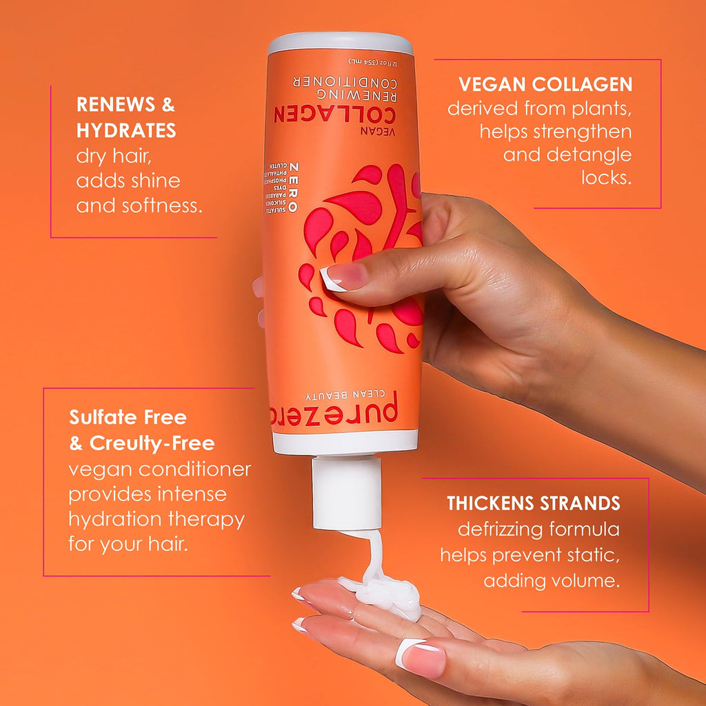Purezero Collagen Shampoo & Conditioner Set – Plant-Based Collagen, Sulfate-Free, Cruelty-Free, 2 × 12 oz