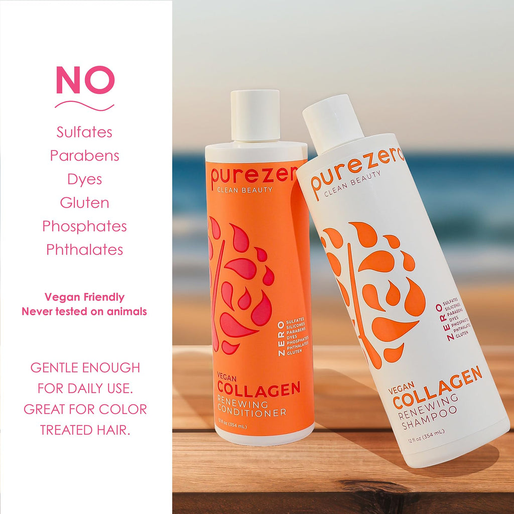 Purezero Collagen Shampoo & Conditioner Set – Plant-Based Collagen, Sulfate-Free, Cruelty-Free, 2 × 12 oz