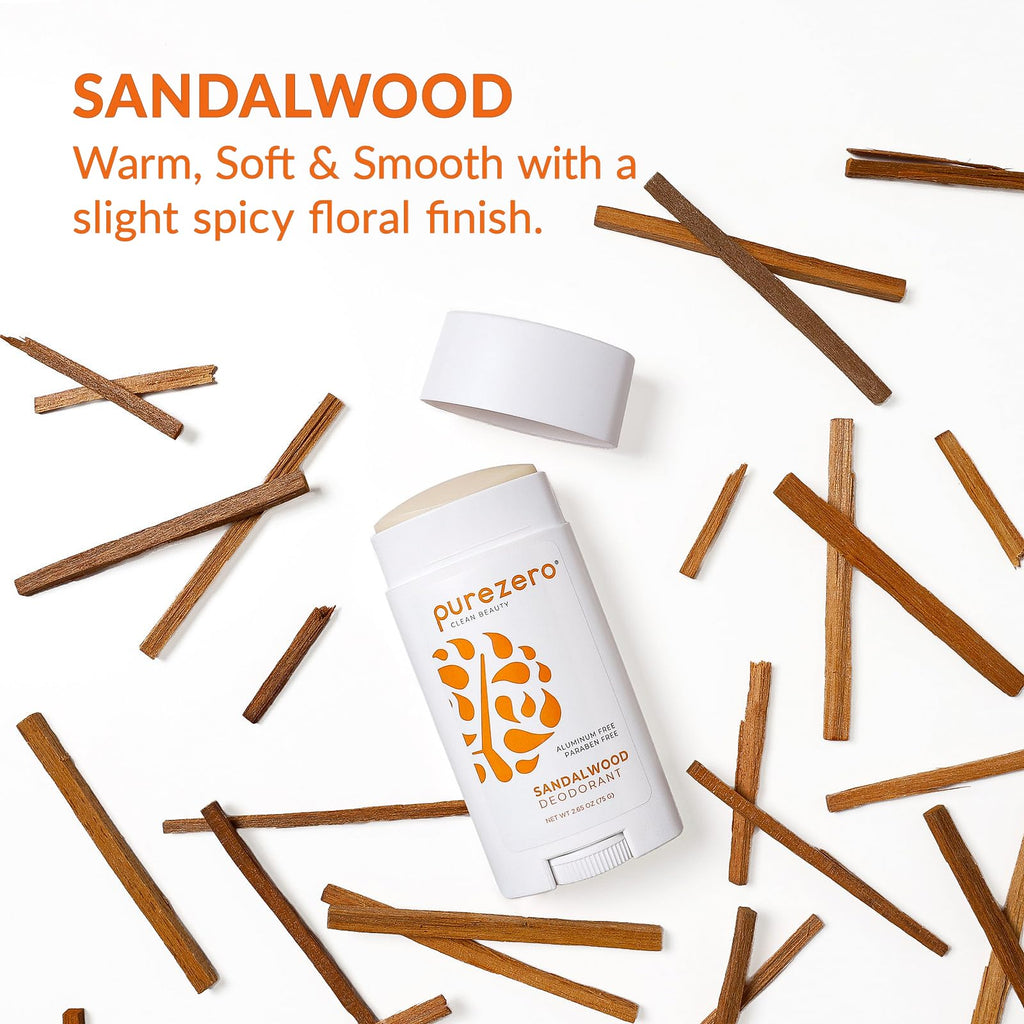 Purezero Sandalwood Deodorant – Aluminum & Paraben Free, 24-Hour Odor Protection, Shea Butter & Coconut Oil | For Women & Men