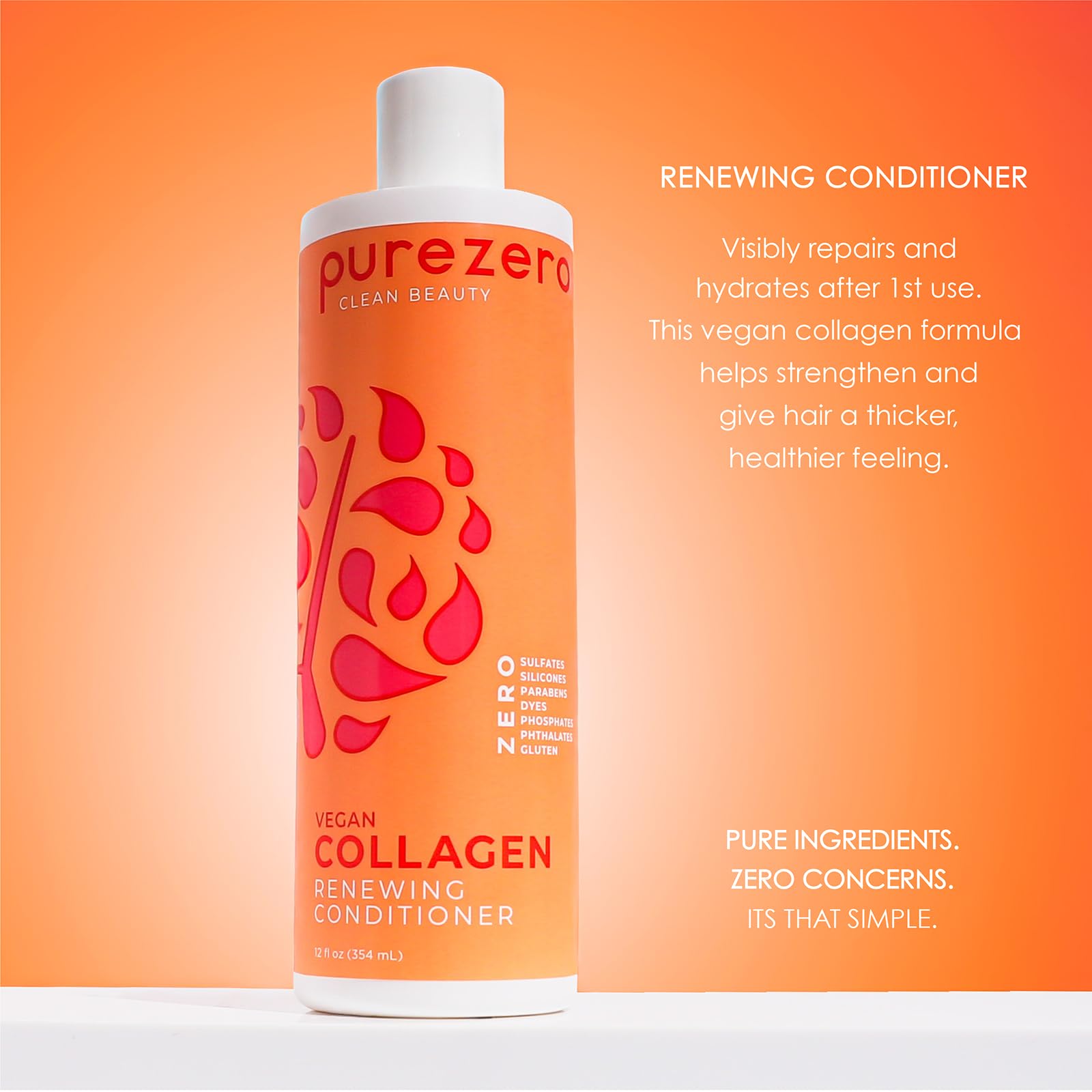 Purezero Collagen Shampoo & Conditioner Set – Plant-Based Collagen, Sulfate-Free, Cruelty-Free, 2 × 12 oz