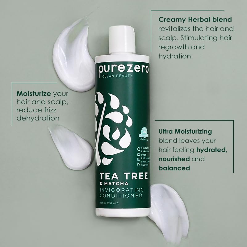 Purezero Tea Tree & Matcha Shampoo + Conditioner Set – Invigorating Scalp Care, Zero Sulfates