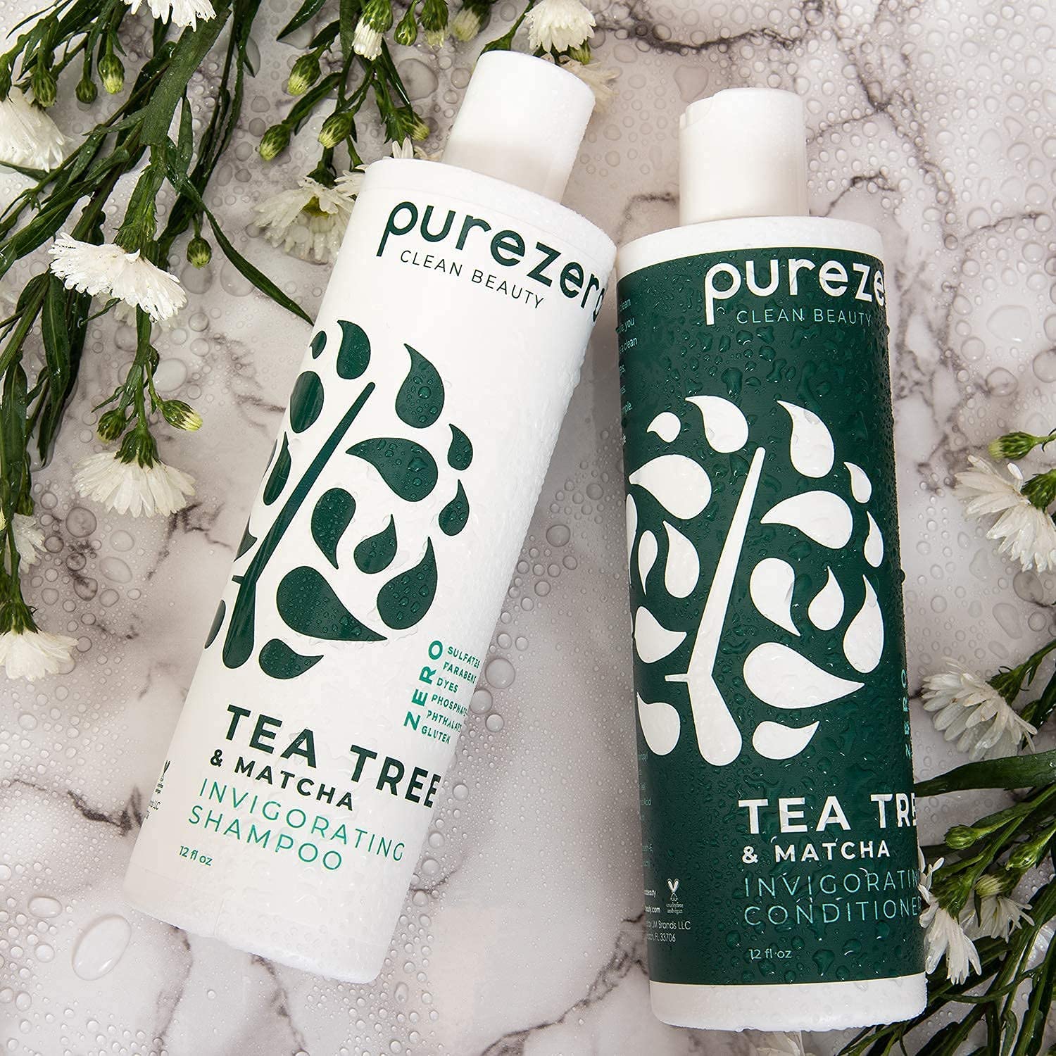 Purezero Tea Tree & Matcha Shampoo + Conditioner Set – Nourishing Scalp Care (20 oz)
