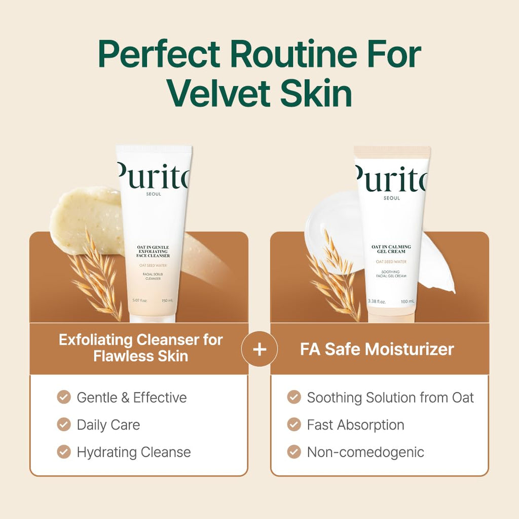 PURITO Oat Velvet Duo – Calming Gel Cream & Exfoliating Polish | Non-Comedogenic Korean Skincare