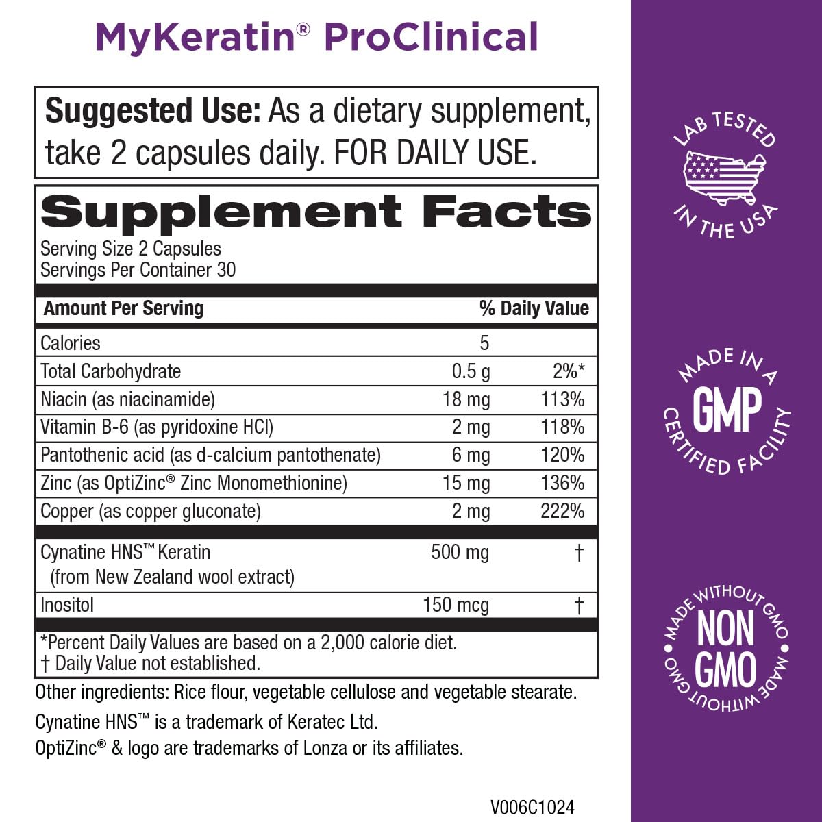 MyKeratin ProClinical Advanced Hair Therapy – Purity Products | Strength, Shine & Luster, 60 Veg Capsules