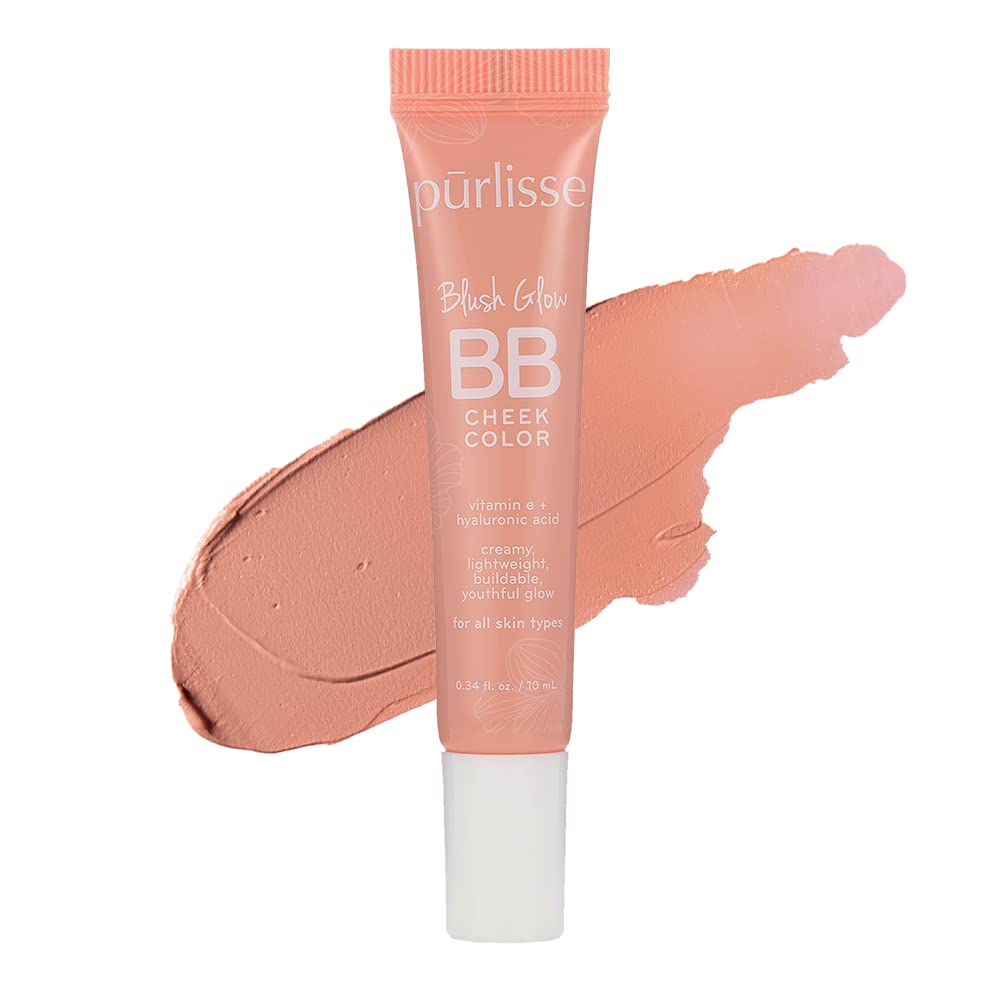 pūrlisse Blush Glow BB Cheek Color - Dewy Liquid Cream Blush with Vitamin E & Hyaluronic Acid (Cool Mauve, 0.34 oz)