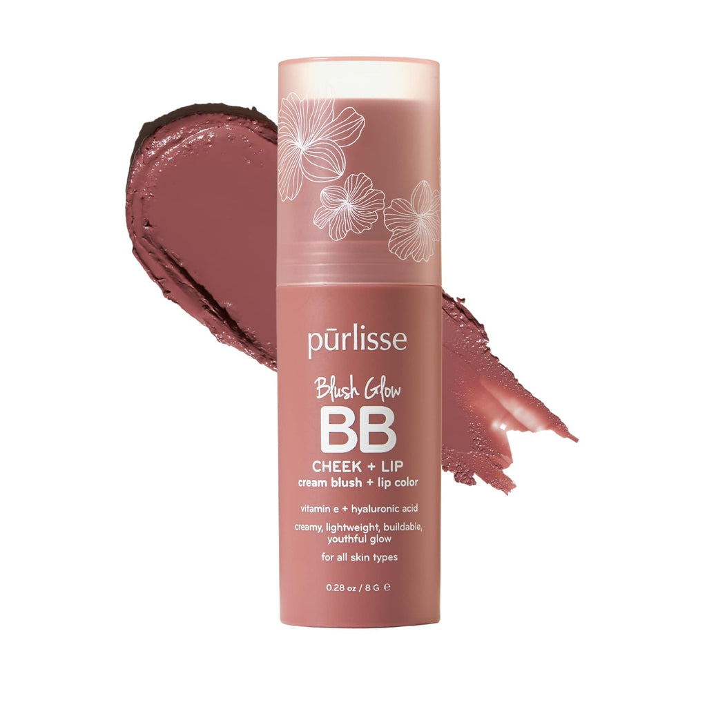 purlisse Blush Glow BB Lip & Cheek Tint – Hydrating 2-in-1 Cream Blush Stick in Moving Mauve (.28 oz)