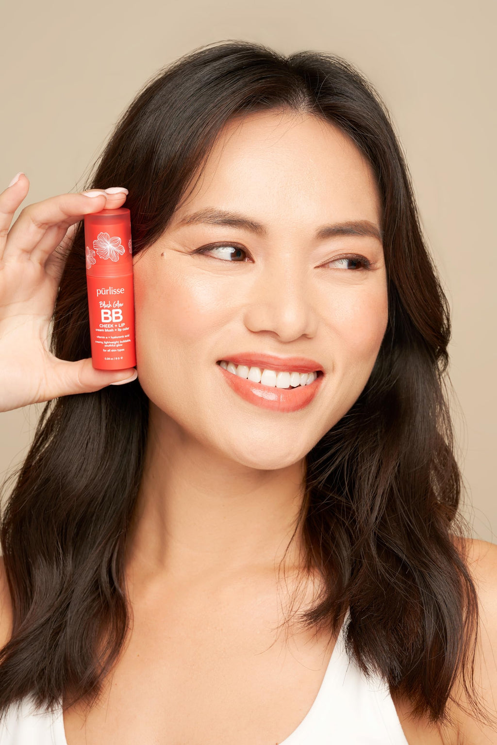 purlisse Blush Glow Lip & Cheek Tint - Hydrating 2-in-1 Cream Blush Stick in Summer Coral | Vitamin E & Hyaluronic Acid