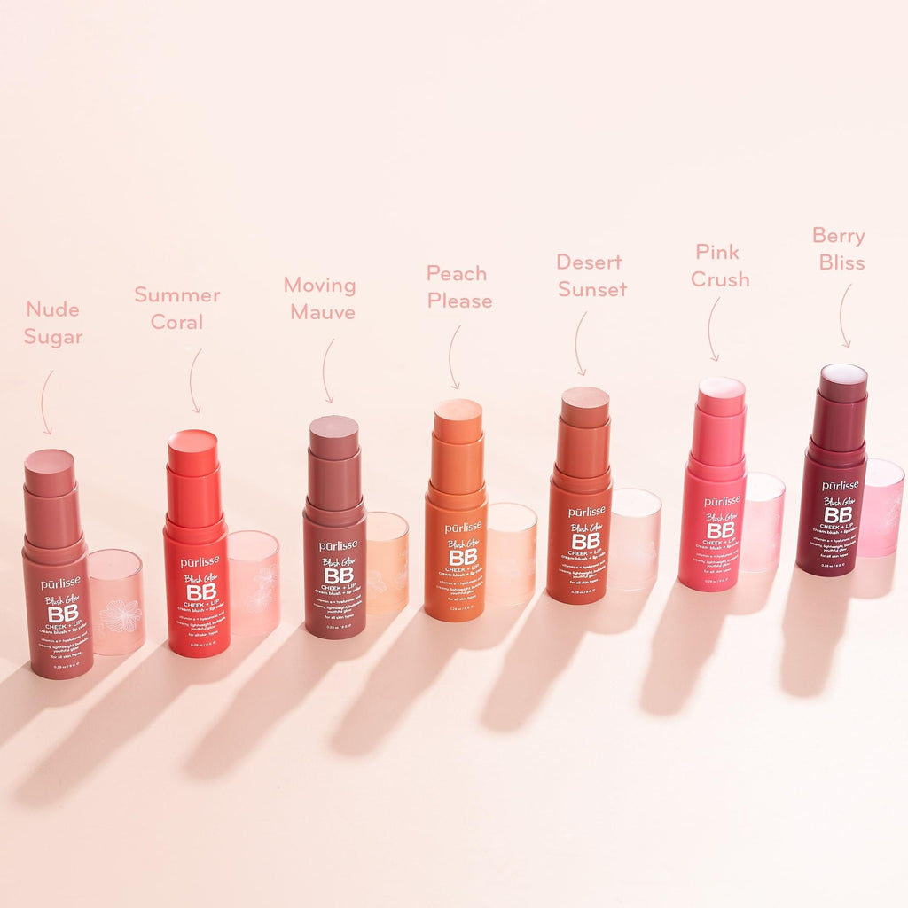 purlisse Blush Glow Lip & Cheek Tint - Hydrating 2-in-1 Cream Blush Stick in Summer Coral | Vitamin E & Hyaluronic Acid