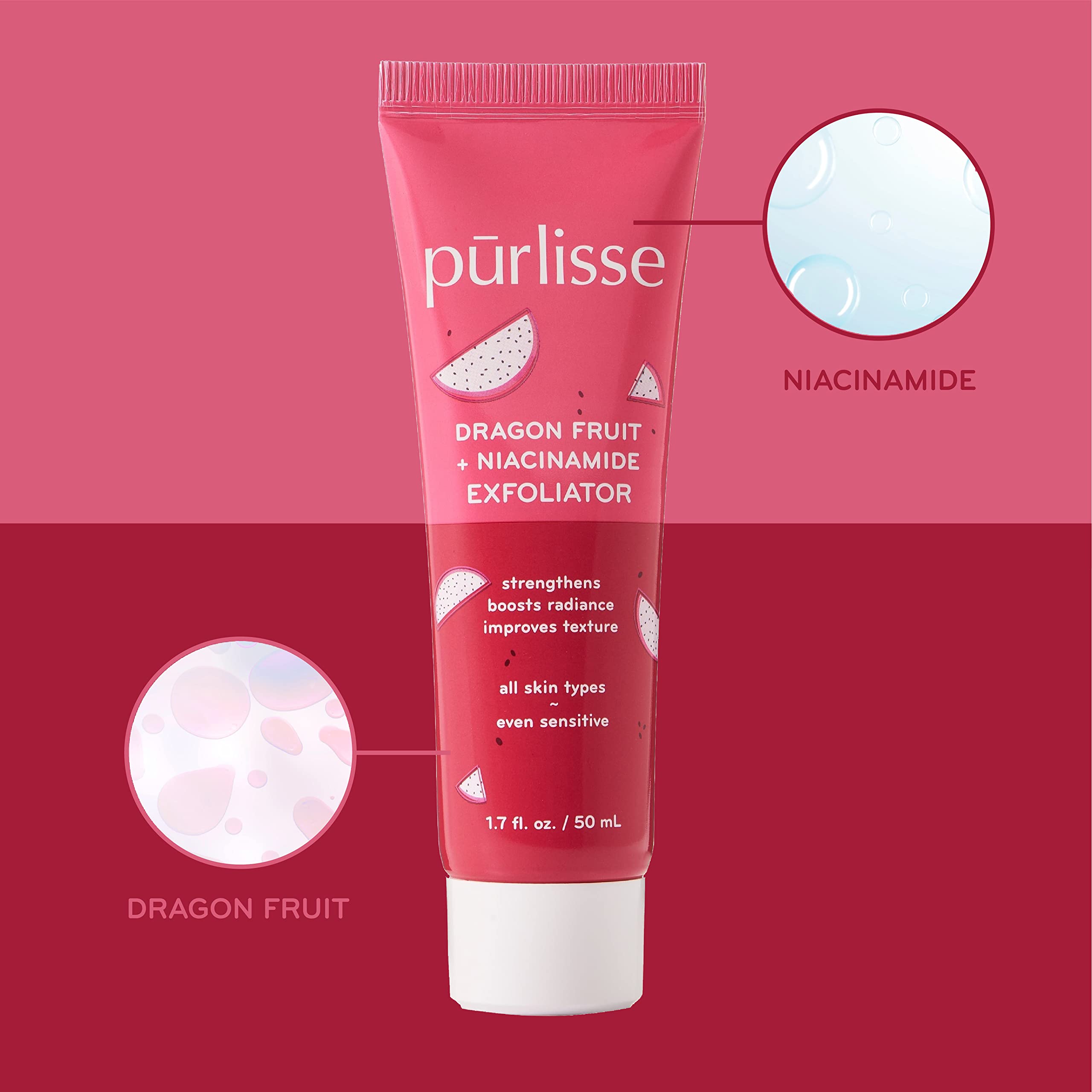 pūrlisse Dragonfruit + Niacinamide Exfoliator Scrub – Gentle Face Wash for Radiance, Texture & Barrier Support (1.7 fl oz)