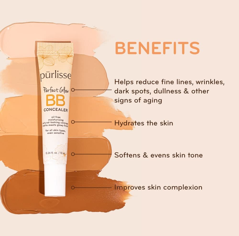 purlisse Perfect Glow BB Cream Concealer – Hydrating Under Eye, Oil-Free, Light Shade