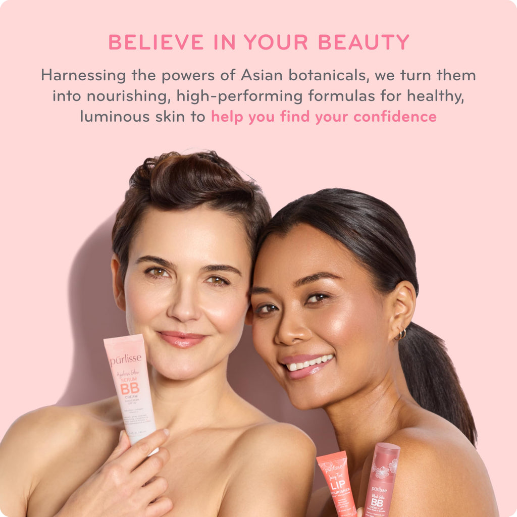 pūrlisse Perfect Glow BB Cream SPF 30 – Matte to Dewy Finish, Goji & Hawthorn Berry, Medium Tan, 1.4 oz
