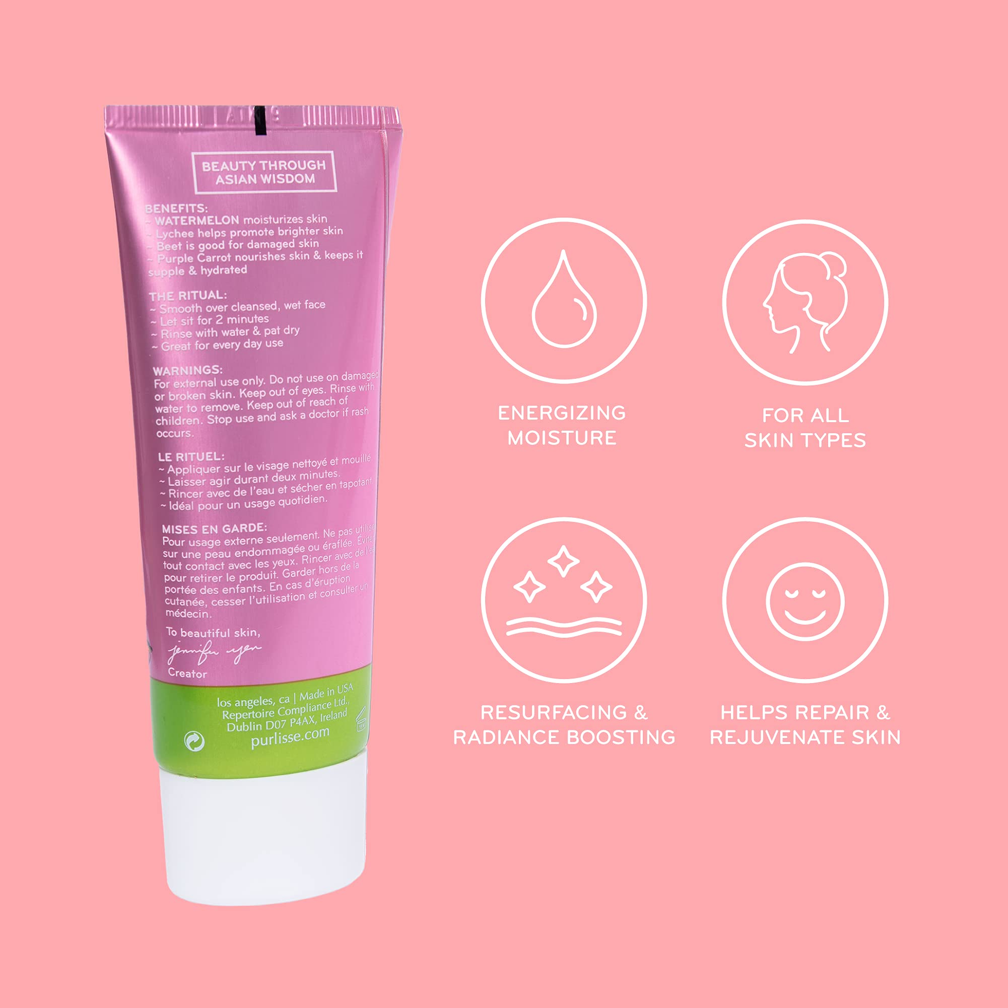 purlisse Watermelon Energizing Face Peel & Exfoliator — 2-Minute Radiance Polish (2.5 oz)