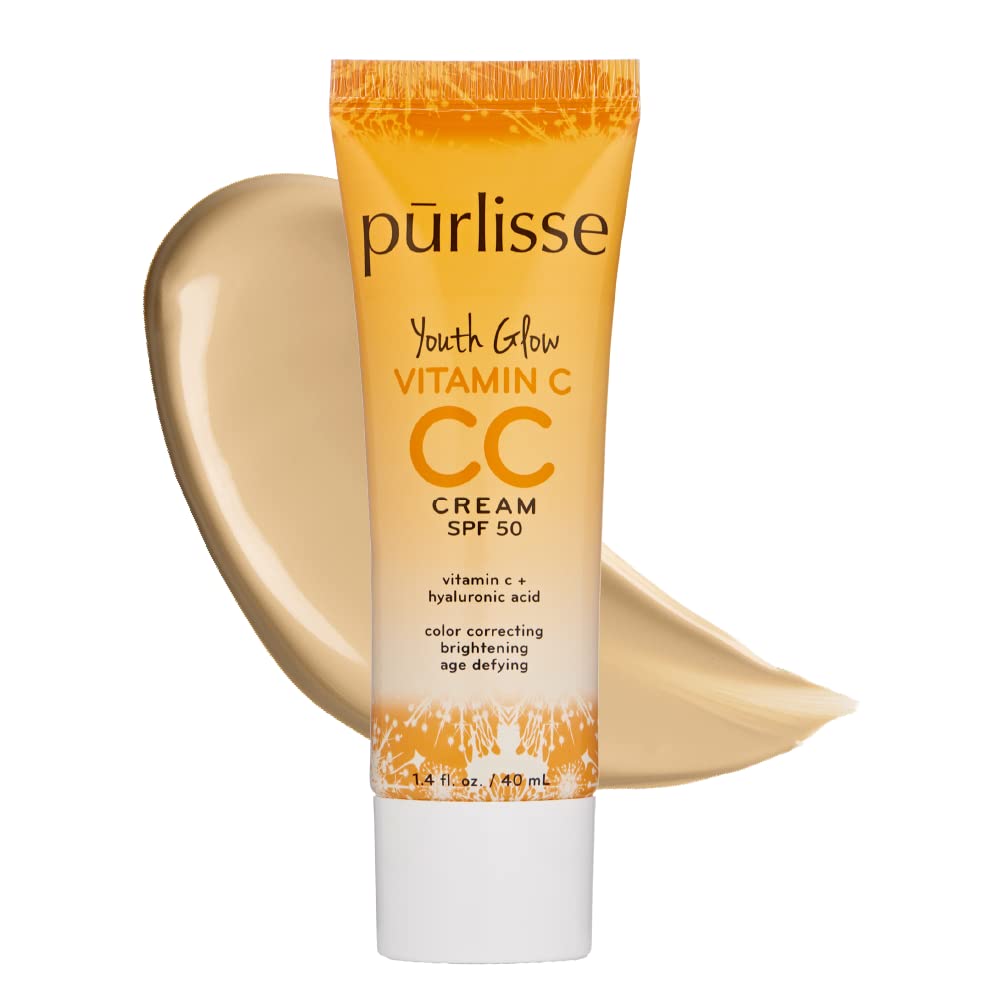 purlisse Youth Glow Vitamin C CC Cream with SPF 50 – Sea Buckthorn, Hyaluronic Acid & Vitamin C | Light Medium (1.4 oz) | Paraben-Free