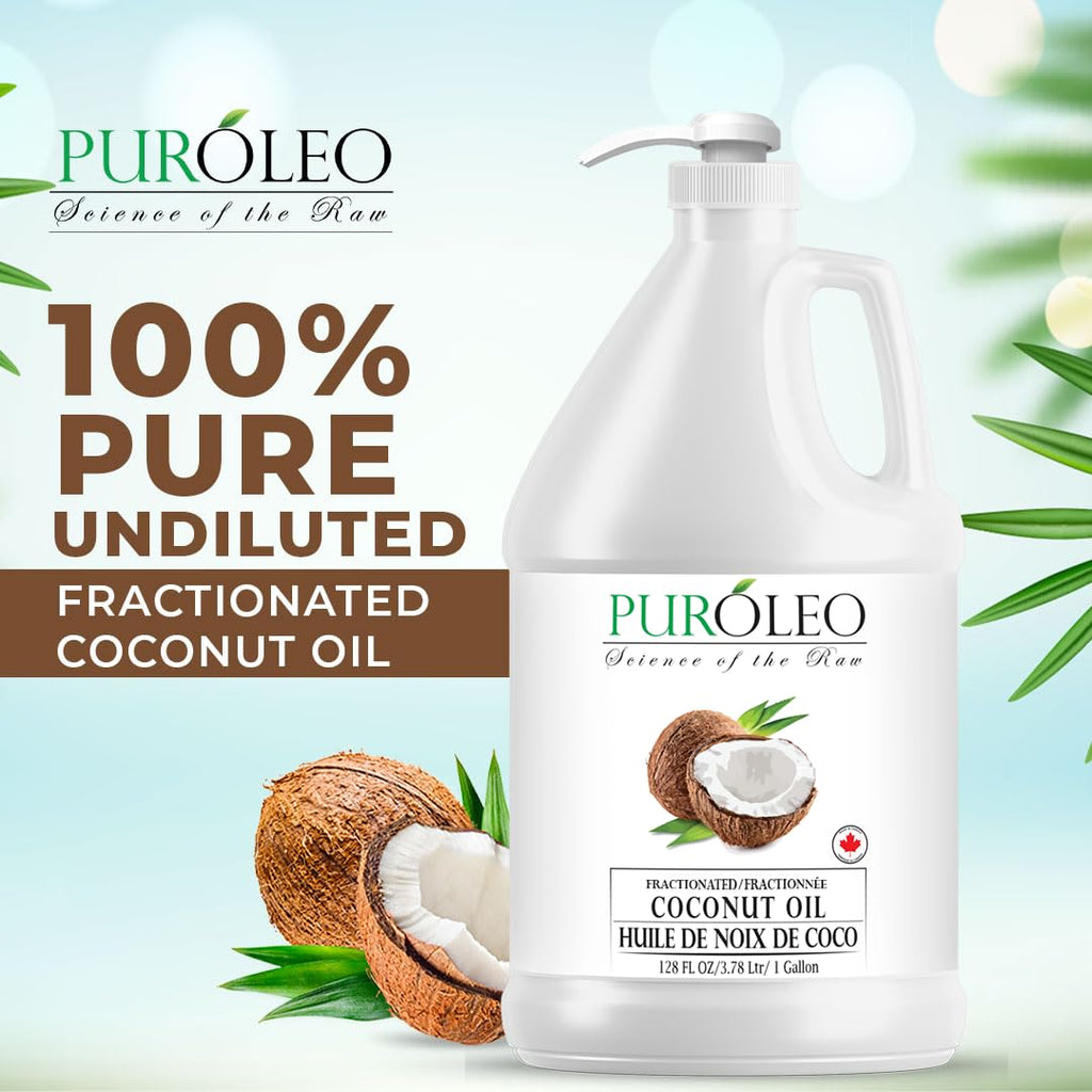 PURÓLEO Fractionated Coconut Oil 128oz (3784 ml) – Odorless Carrier Oil for Skin, Hair & Massage