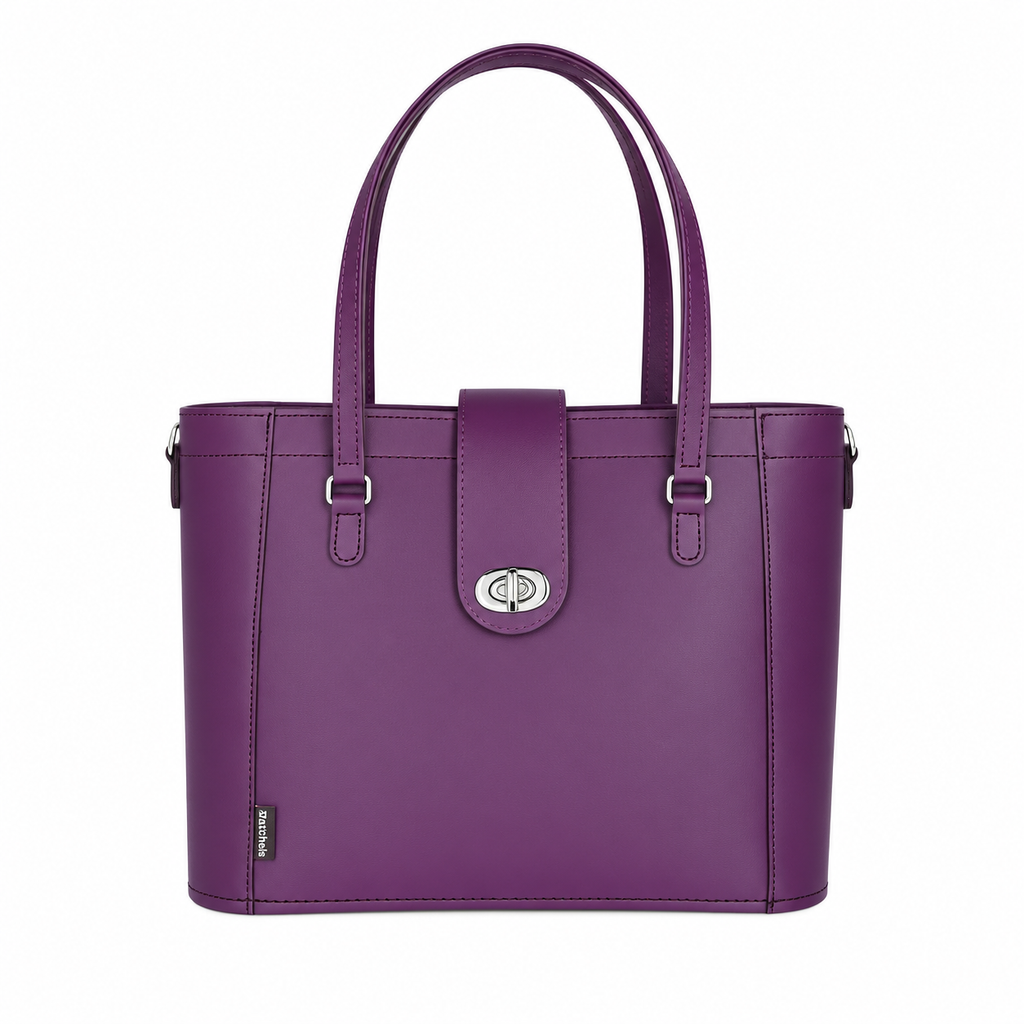 Leather Mini Twist Lock Shopper Bag - Purple