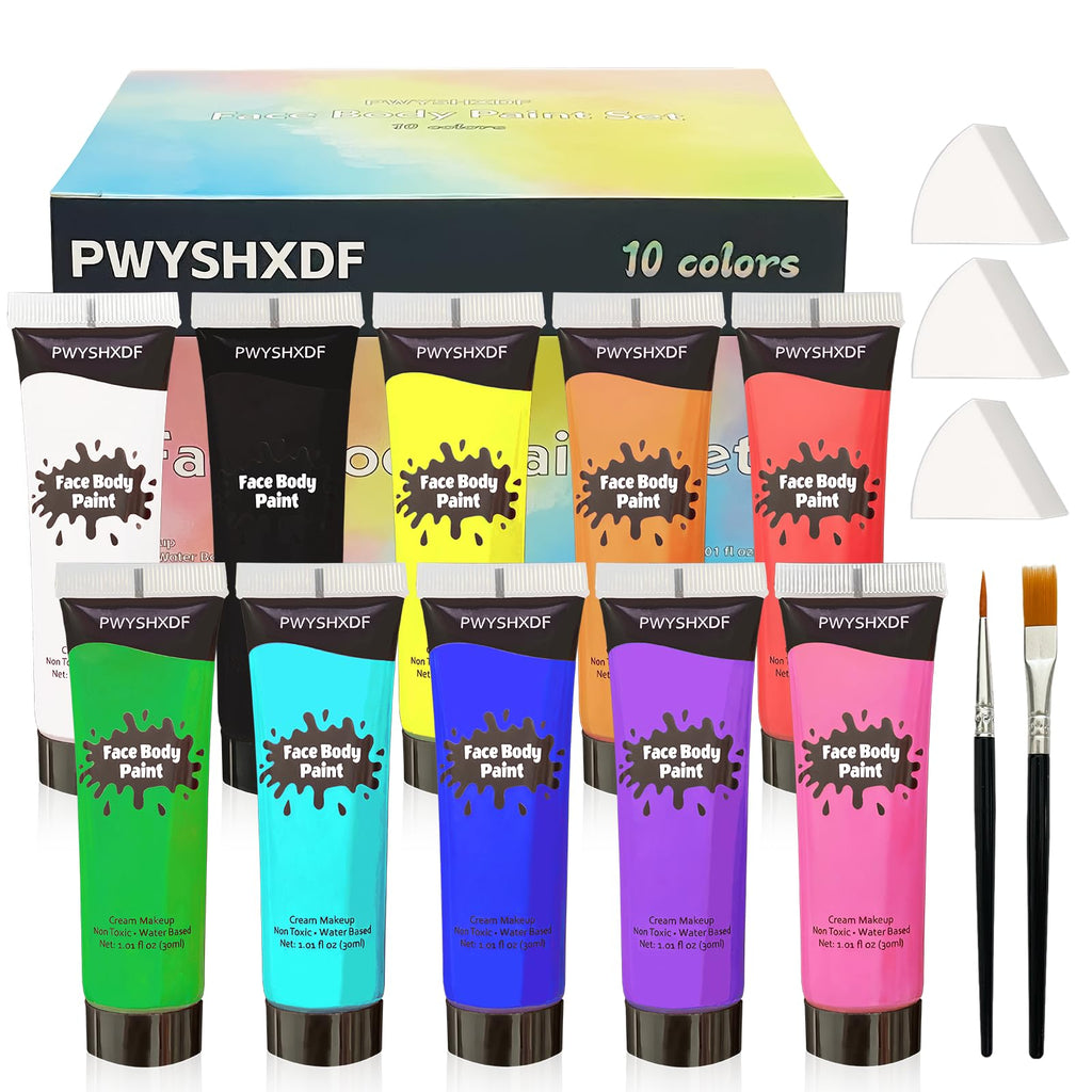 PWYSHXDF 10 Colors Water-Based Face & Body Paint Set for Adults – Non-Toxic & Washable