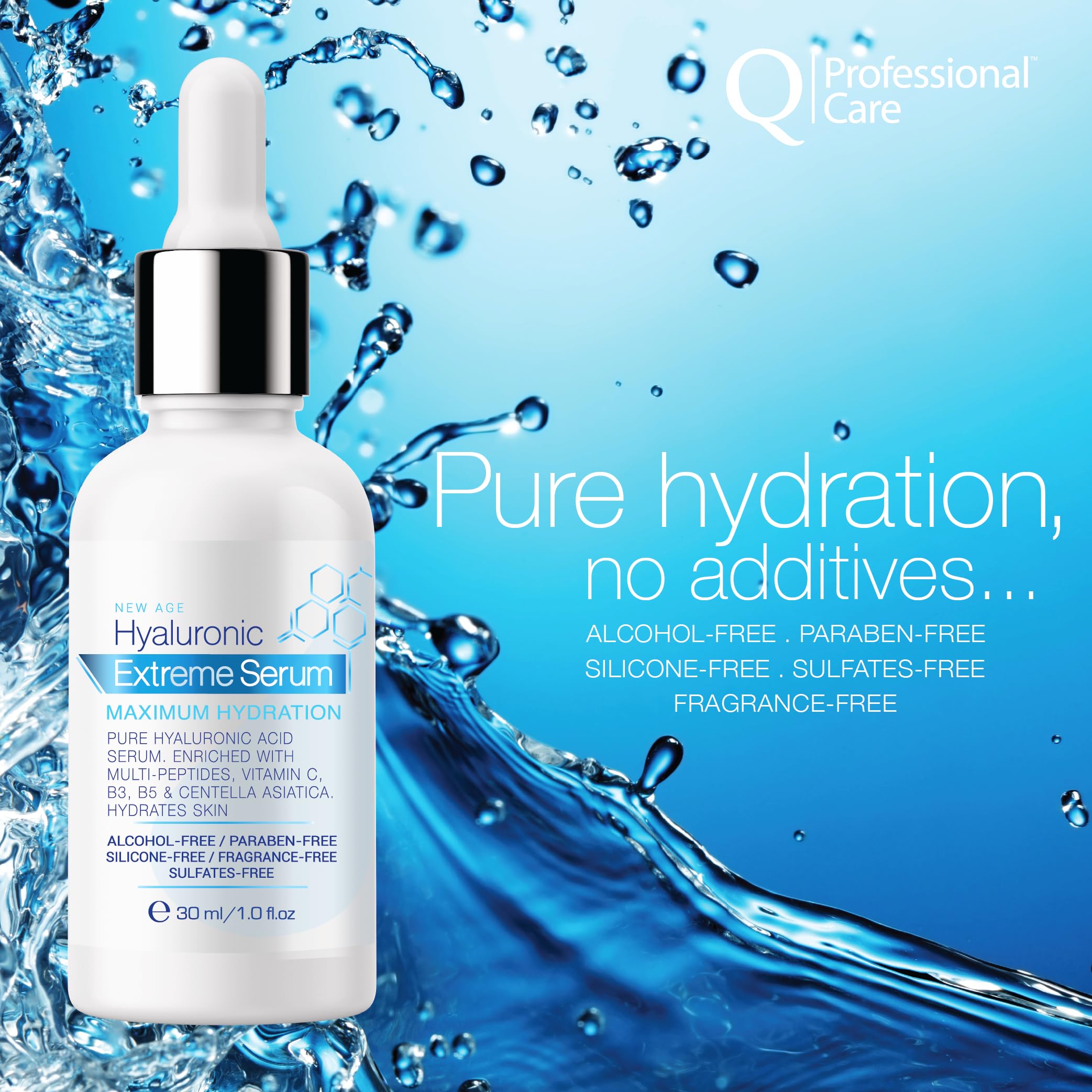 Q|Professional Care Serum for Face – Hyaluronic Acid, Vitamin C & Peptides | Alcohol-Free, Fragrance-Free