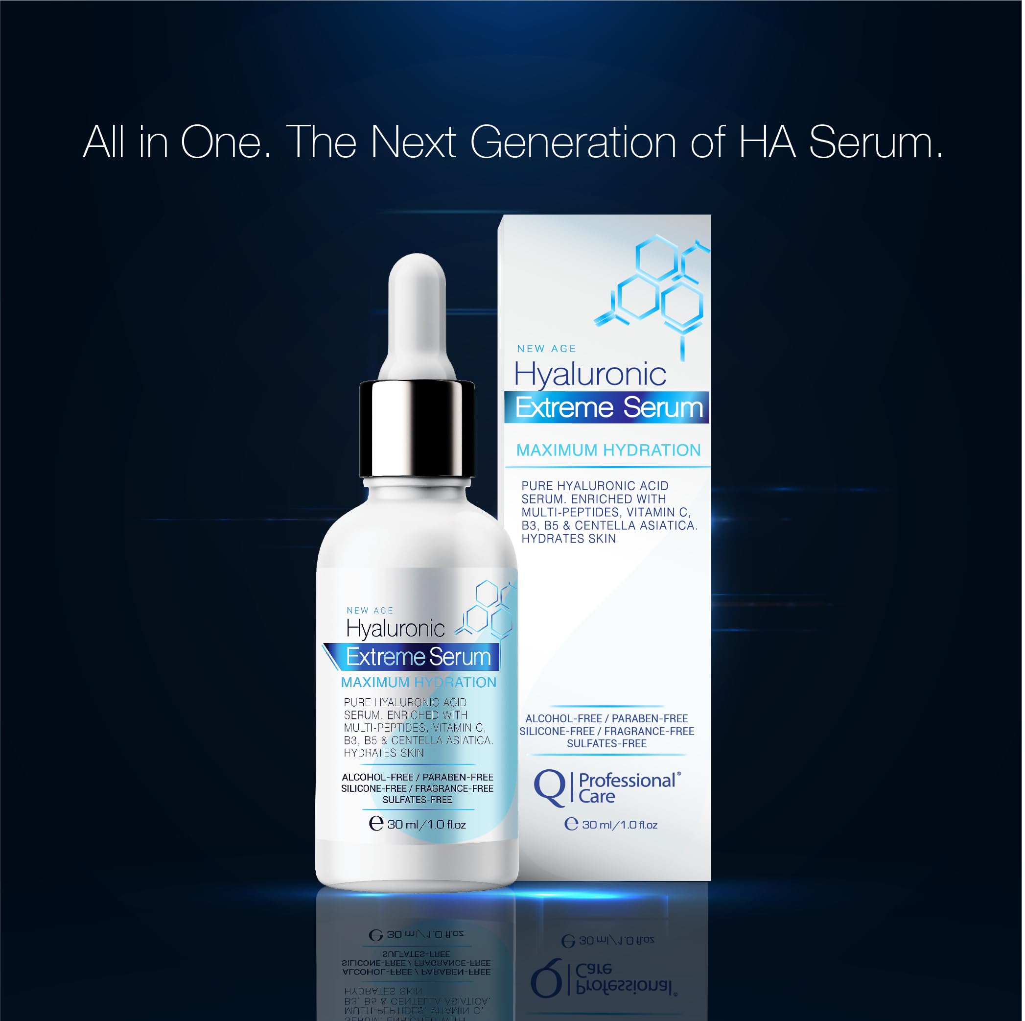 Q|Professional Care Serum for Face – Hyaluronic Acid, Vitamin C & Peptides | Alcohol-Free, Fragrance-Free