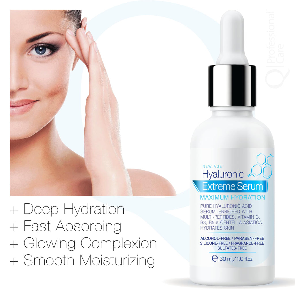 Q|Professional Care Serum for Face – Hyaluronic Acid, Vitamin C & Peptides | Alcohol-Free, Fragrance-Free
