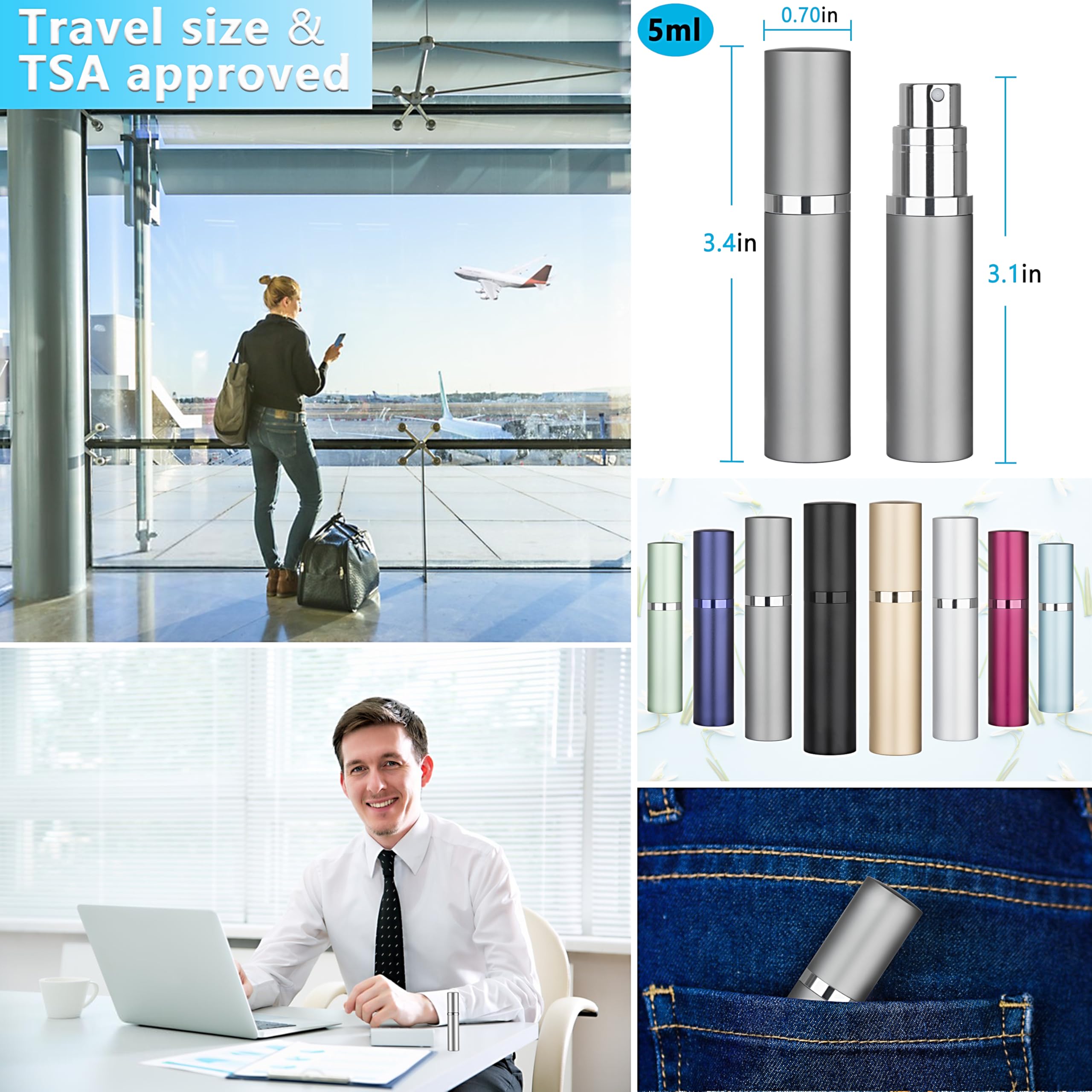 Qavhun 5ml Refillable Perfume Atomizer – Leakproof Travel Bottle Gray
