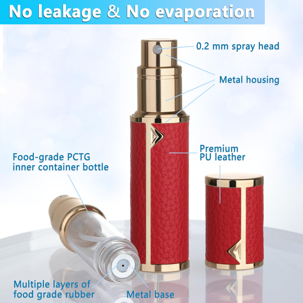 Qavhun Refillable Travel Perfume Atomizer 5ml - Red, TSA-Approved Pocket Sprayer