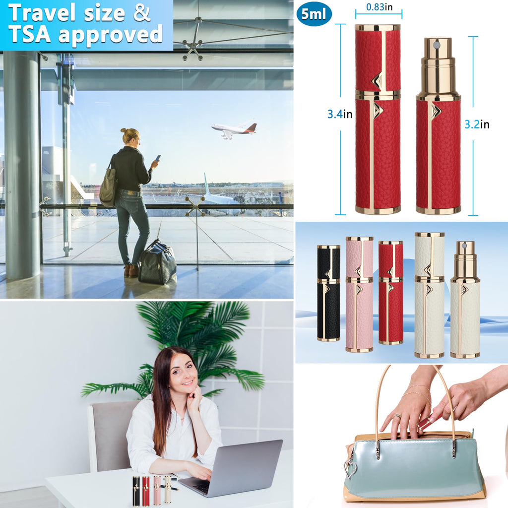 Qavhun Refillable Travel Perfume Atomizer 5ml - Red, TSA-Approved Pocket Sprayer