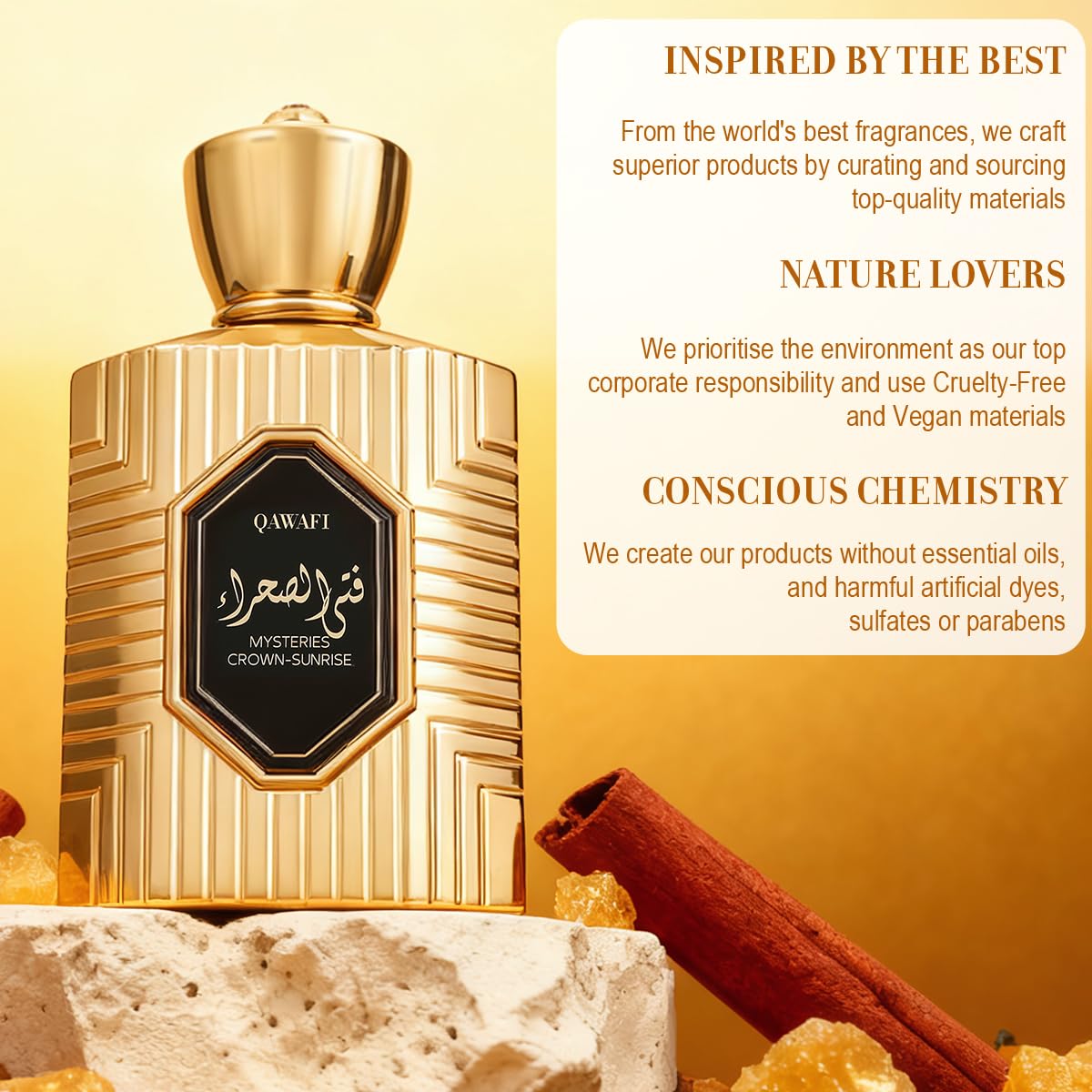 QAWAFI Mysteries Crown Sunrise EDP – Long-Lasting Spicy Amber Vanilla (Unisex) 100ml